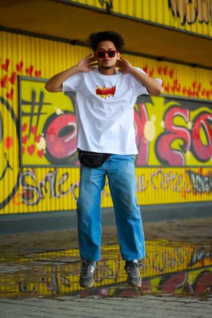Dramatic Comic White Over-sized T-shirt