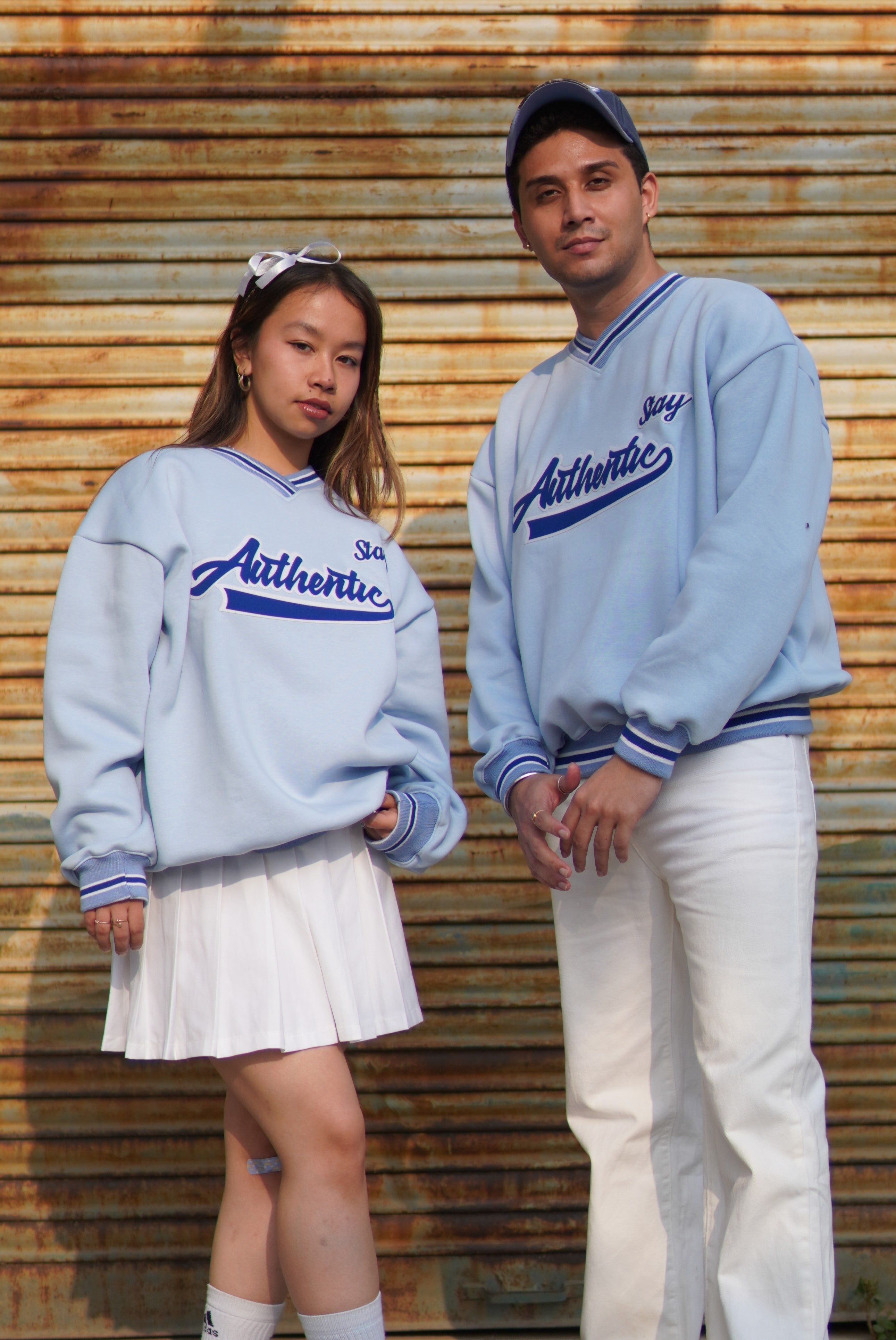 Stay Authentic Sky blue striped unisex over-sized sweatshirt