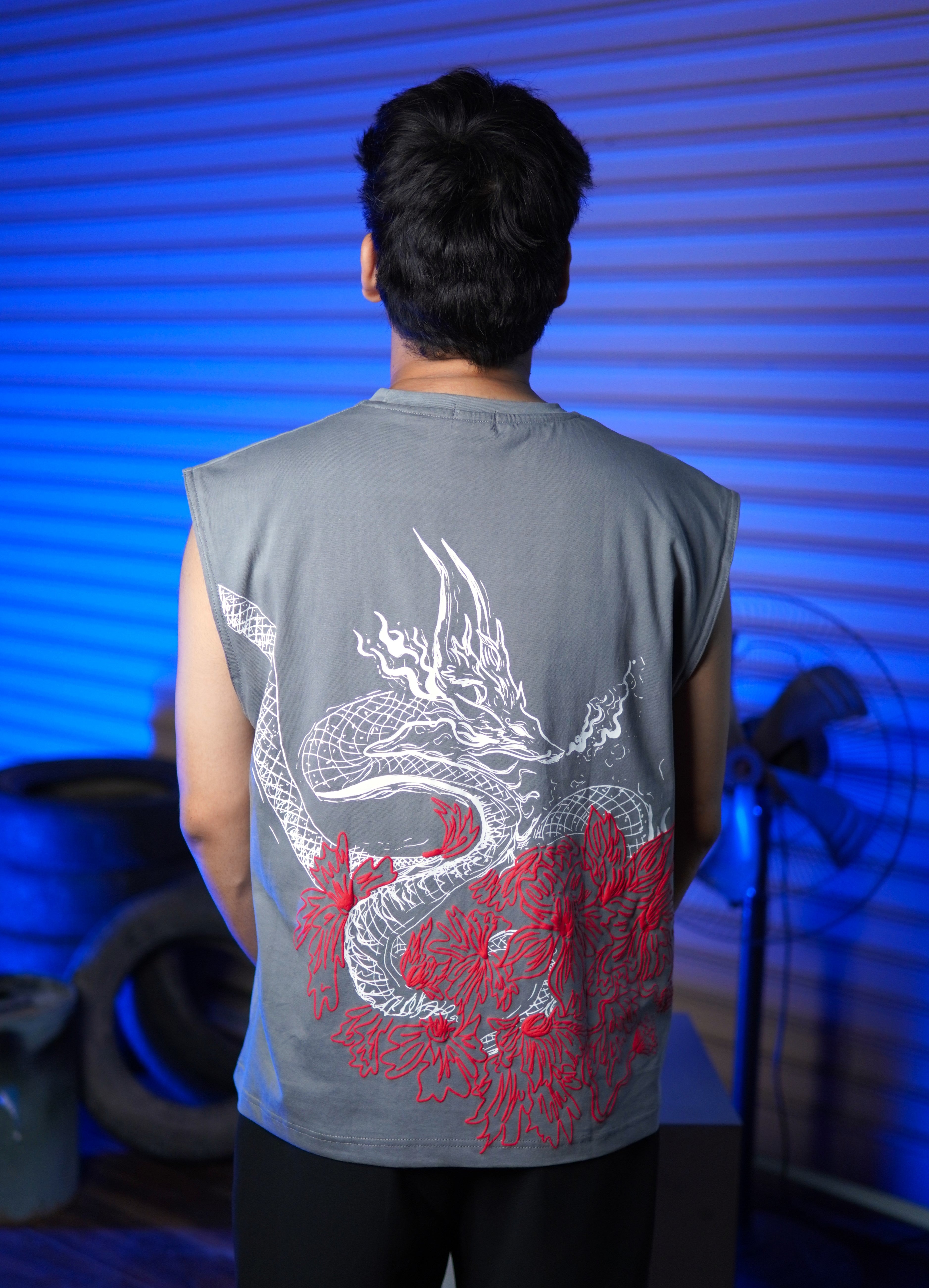 Dragon unisex Grey over-sized Tank Top