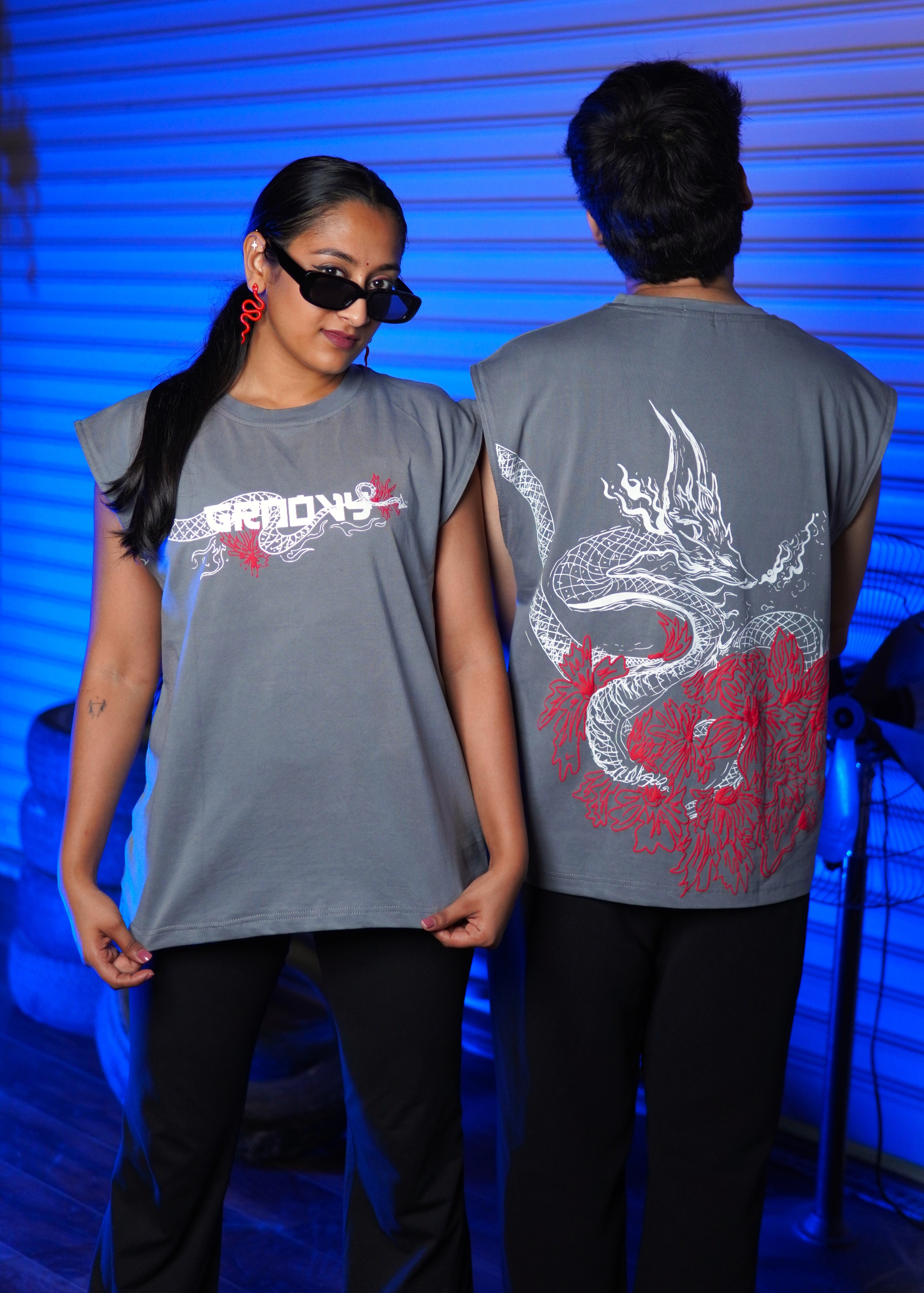 Dragon unisex Grey over-sized Tank Top