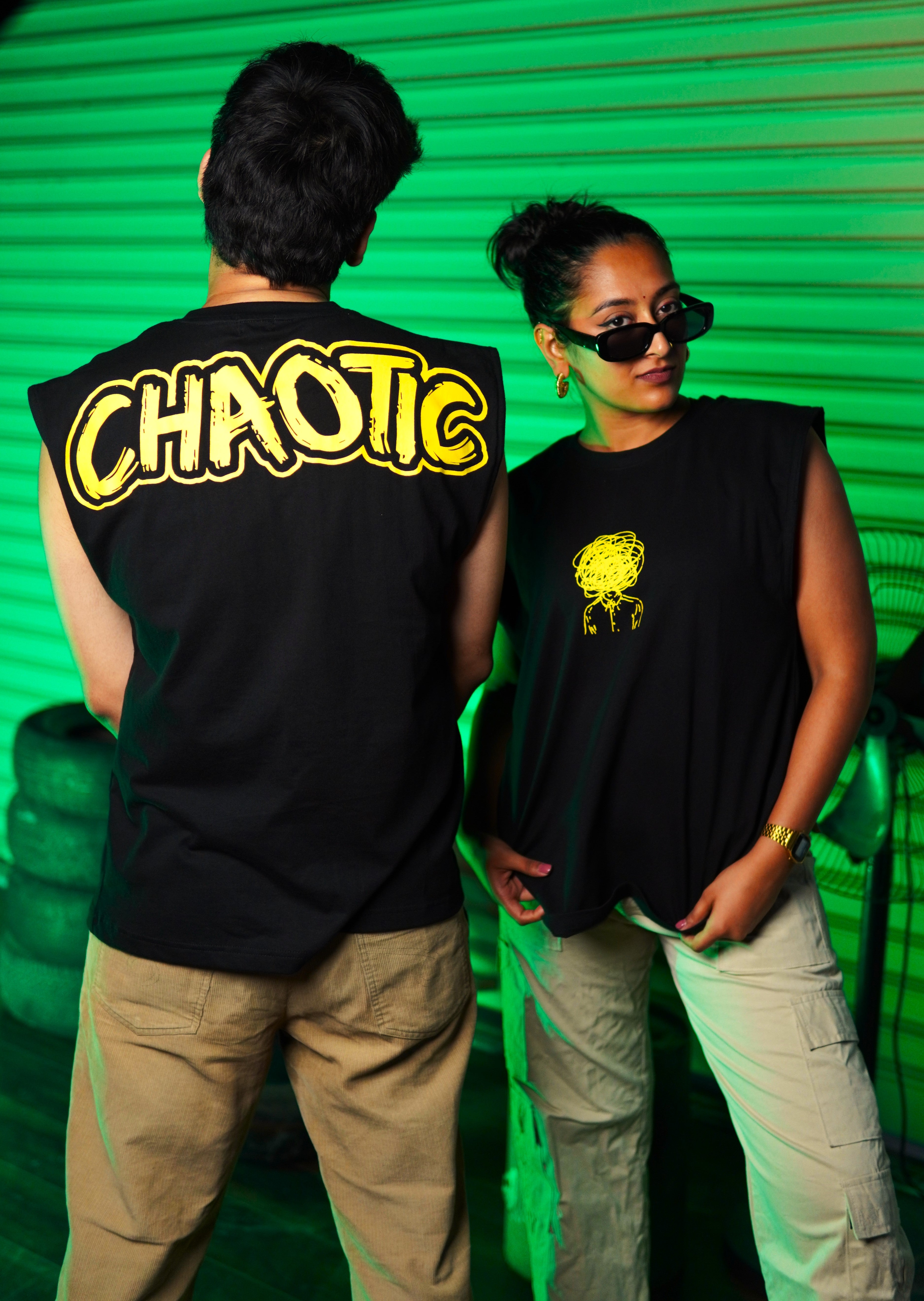 Chaotic unisex black Over-sized Tank Top