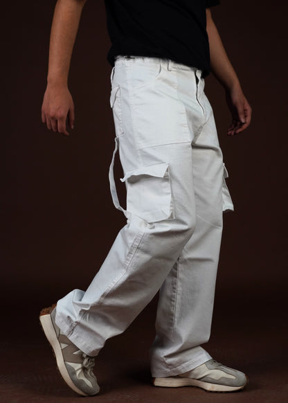 Strap and Stash Multi Pocket White unisex Cargo Pant