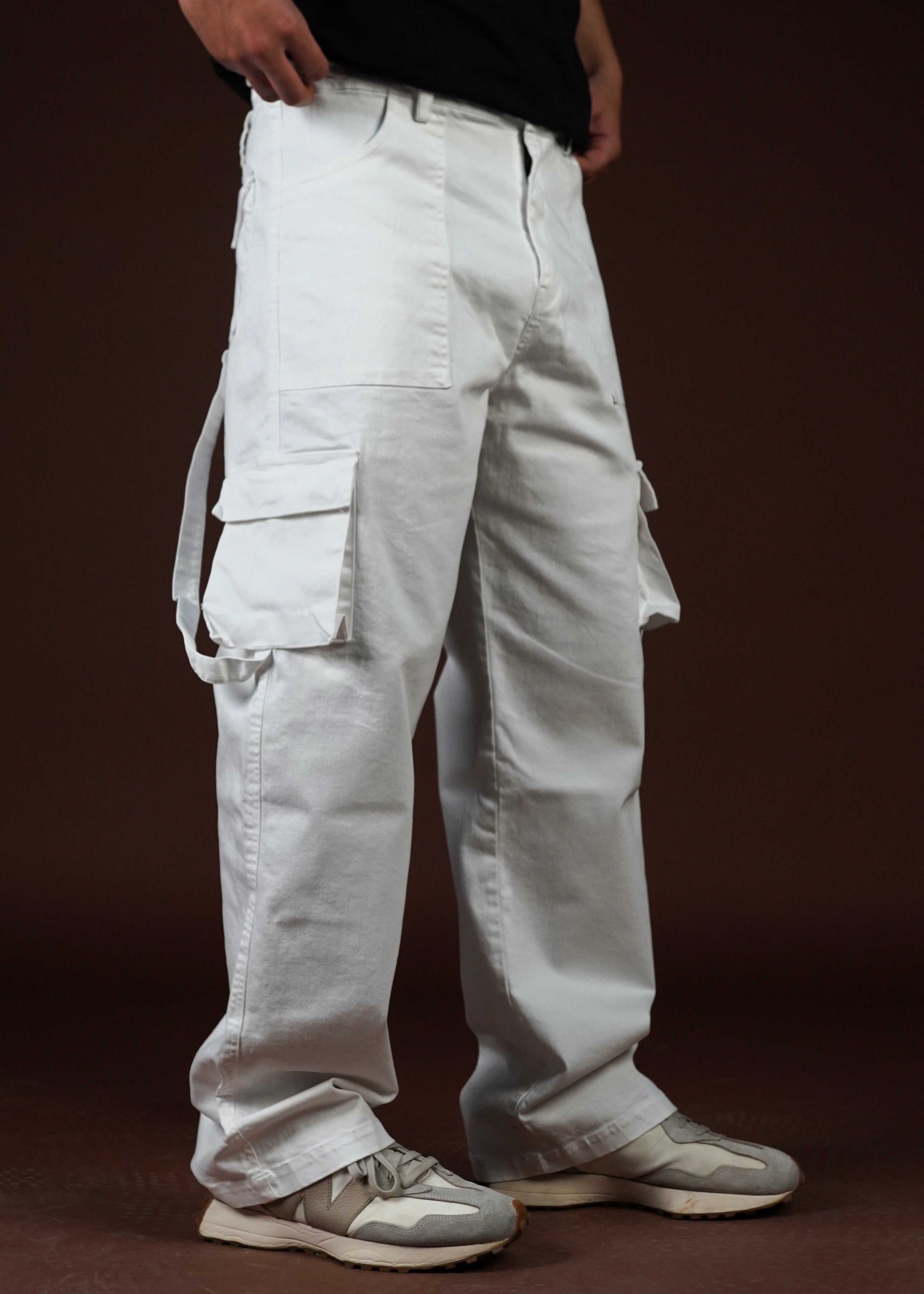 Strap and Stash Multi Pocket White unisex Cargo Pant