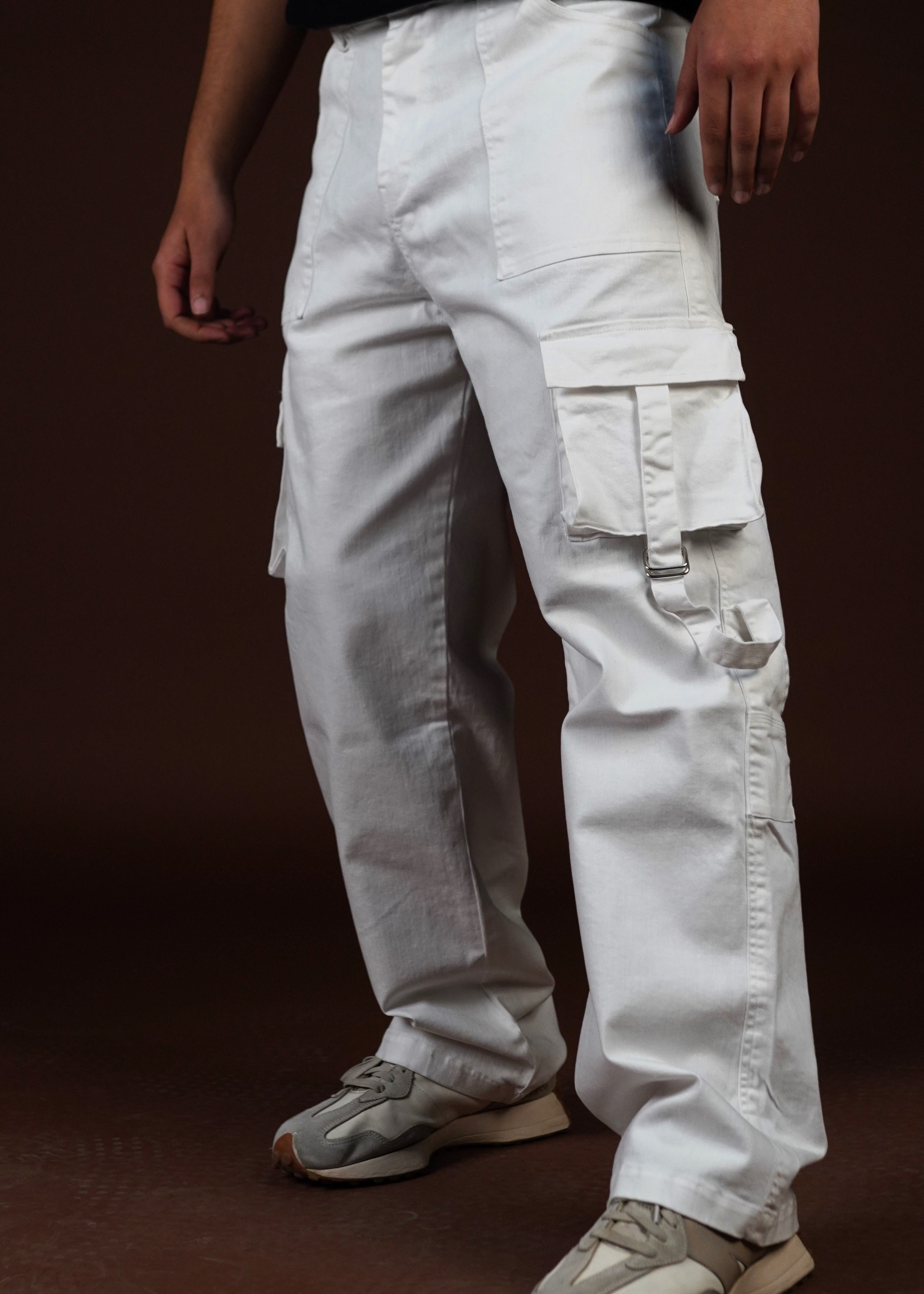 Strap and Stash Multi Pocket White unisex Cargo Pant