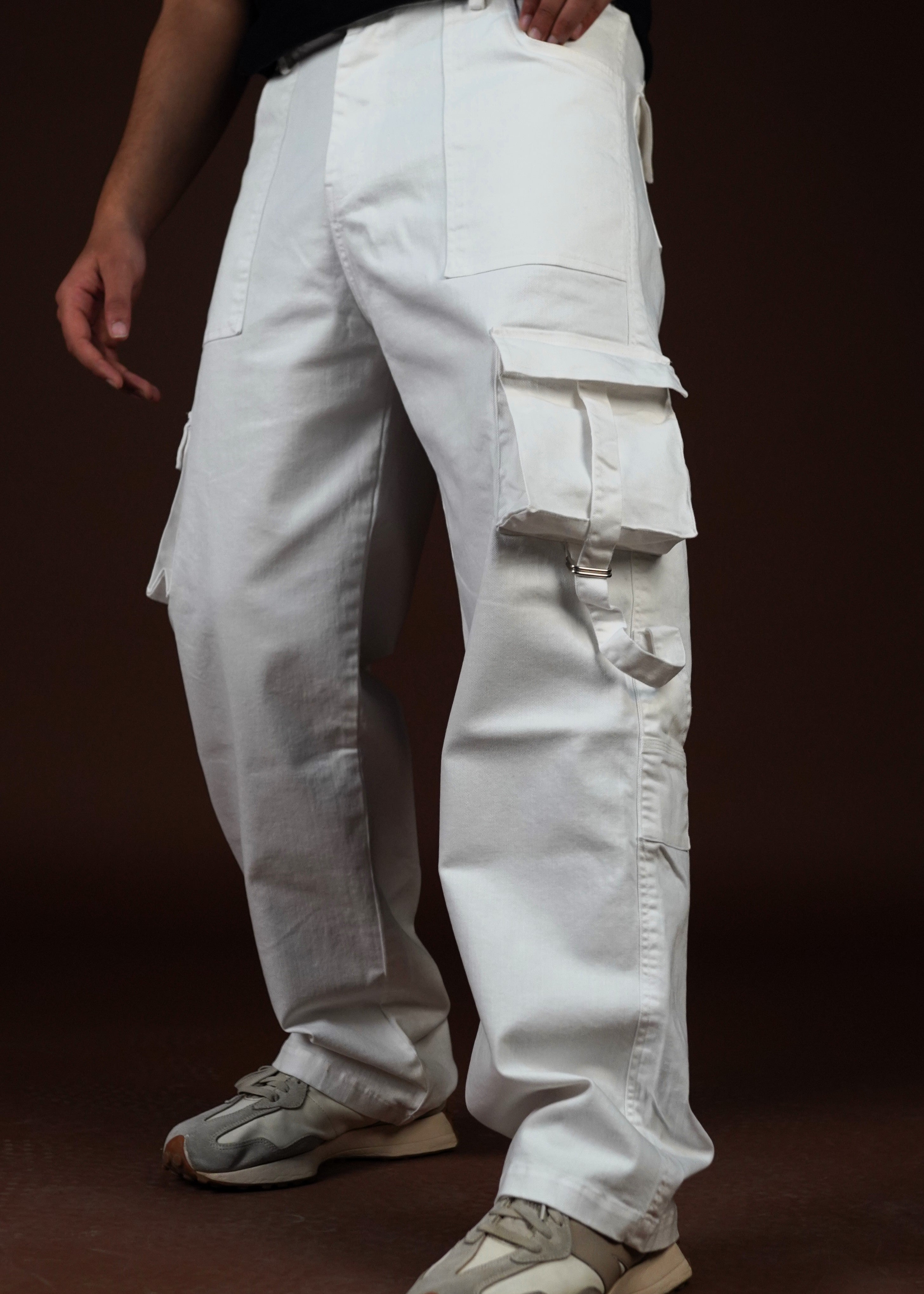 Strap and Stash Multi Pocket White unisex Cargo Pant