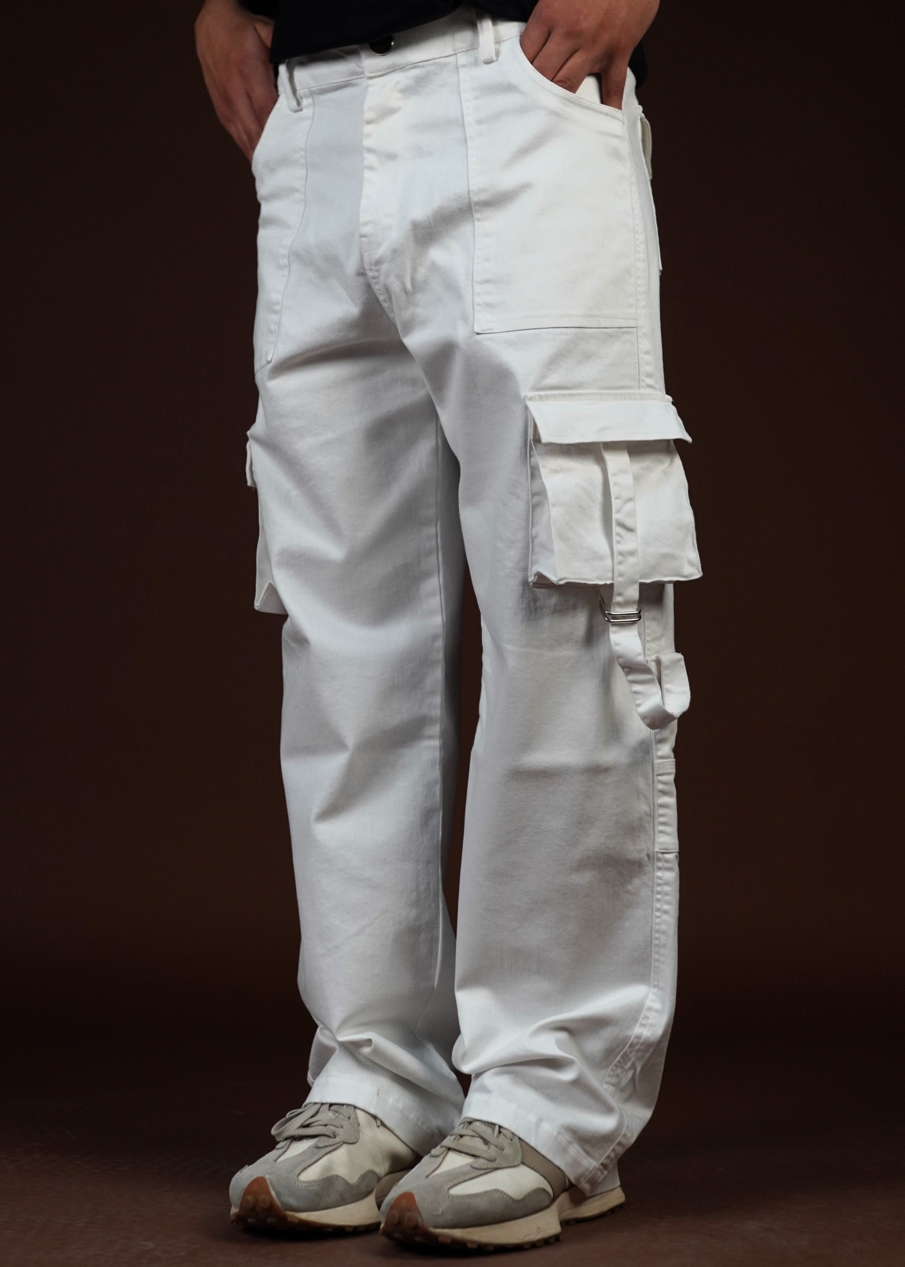 Strap and Stash Multi Pocket White unisex Cargo Pant