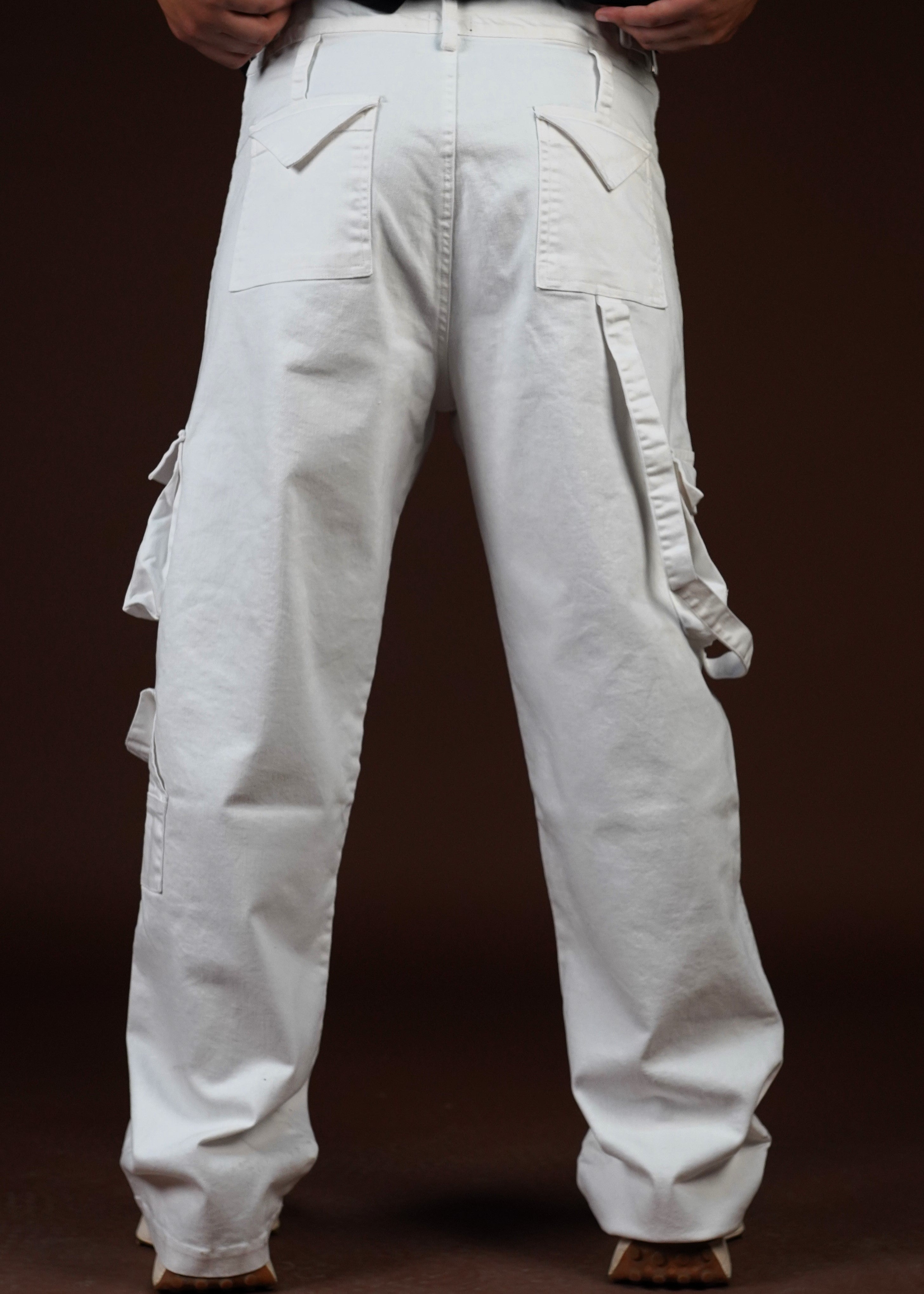 Strap and Stash Multi Pocket White unisex Cargo Pant