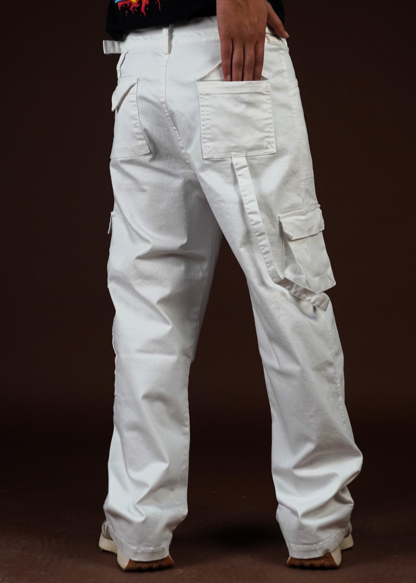 Strap and Stash Multi Pocket White unisex Cargo Pant