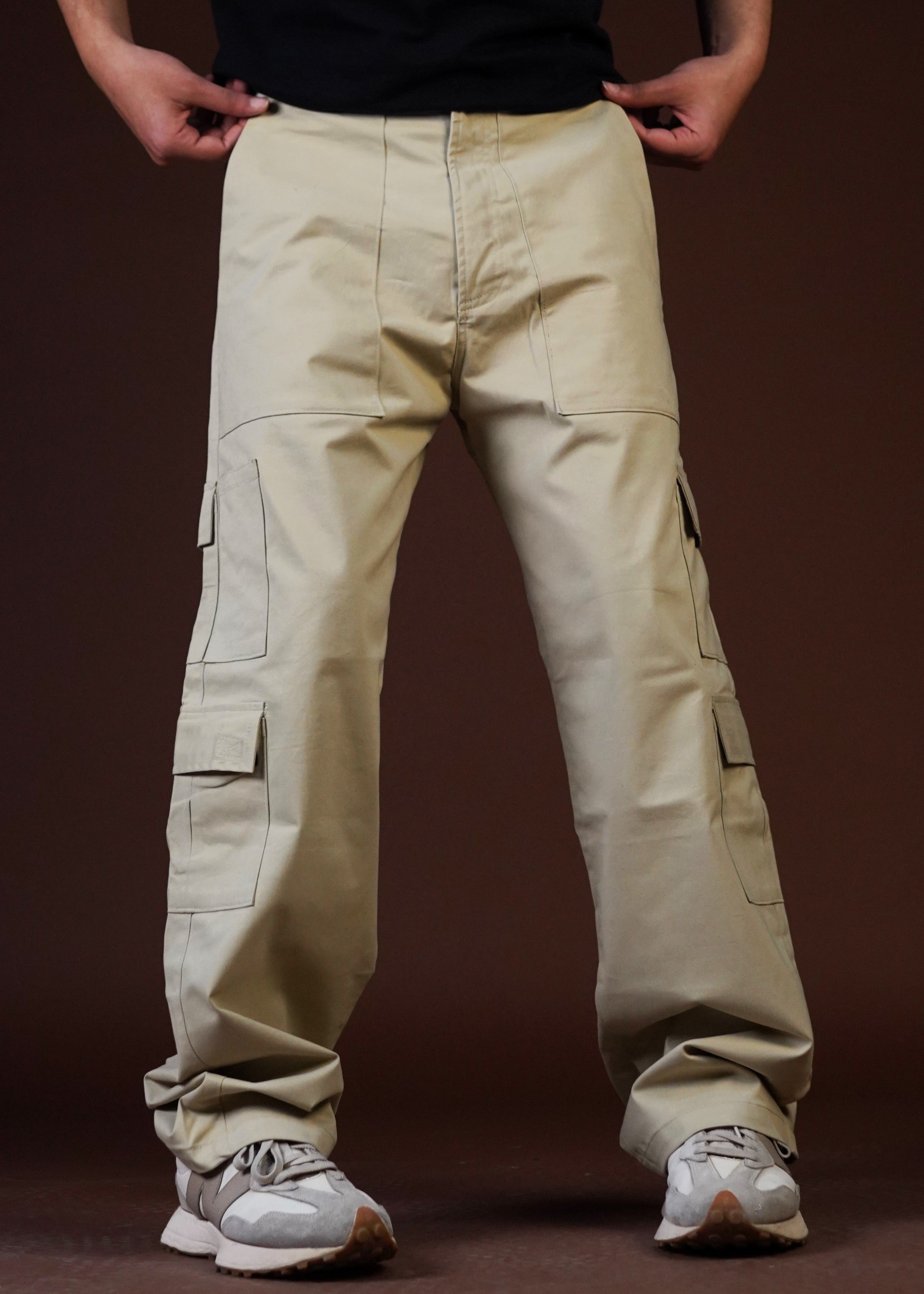 Multi Purpose Pocket Oversized Straight Beige unisex Cargo Pant