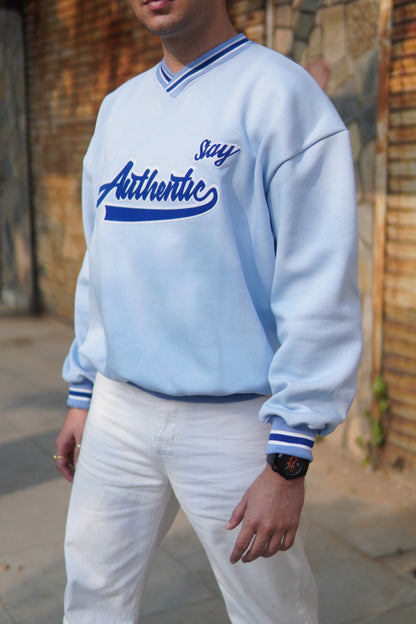 Stay Authentic Sky blue striped unisex over-sized sweatshirt
