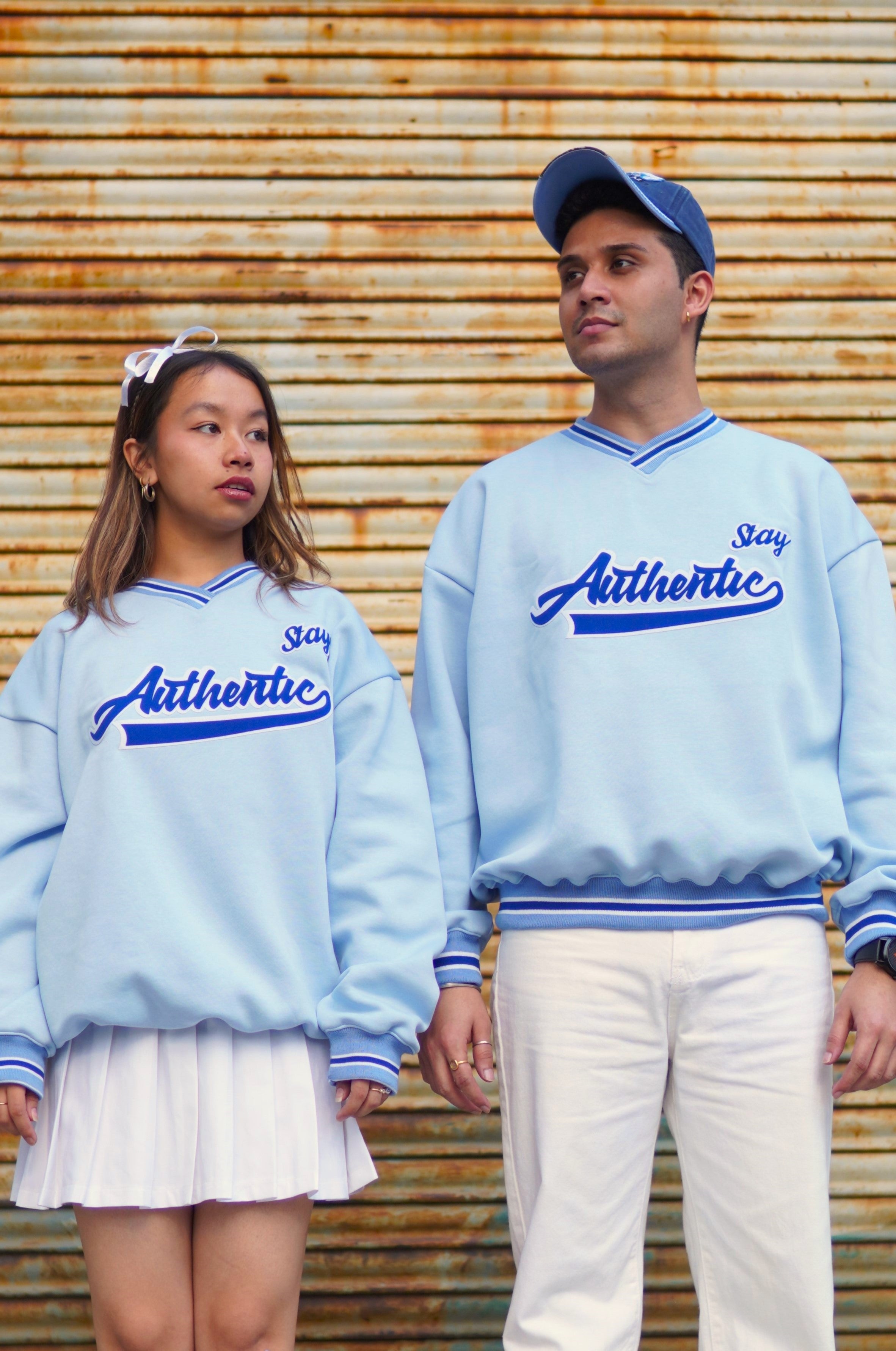 Stay Authentic Sky blue striped unisex over-sized sweatshirt