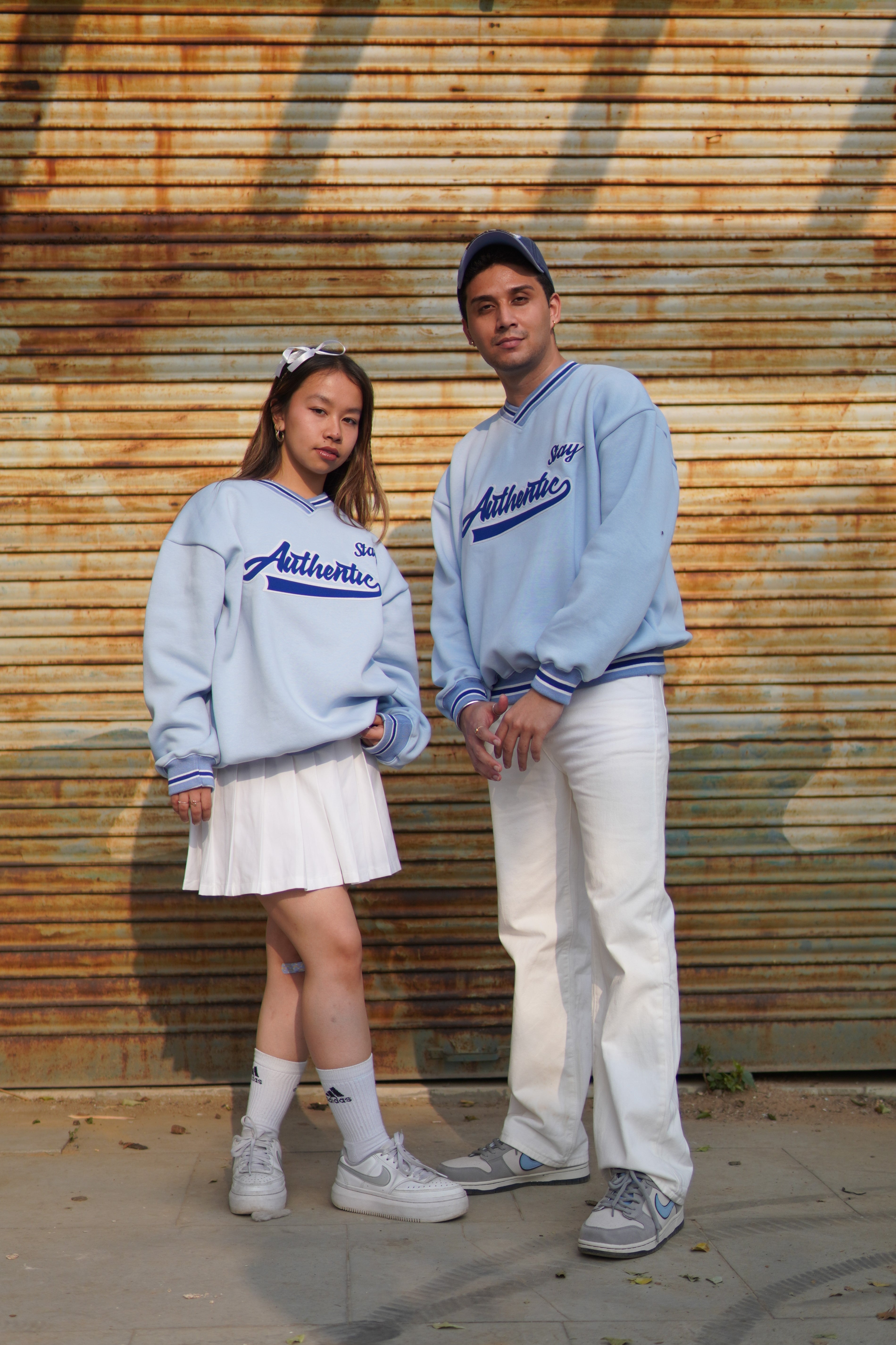 Stay Authentic Sky blue striped unisex over-sized sweatshirt