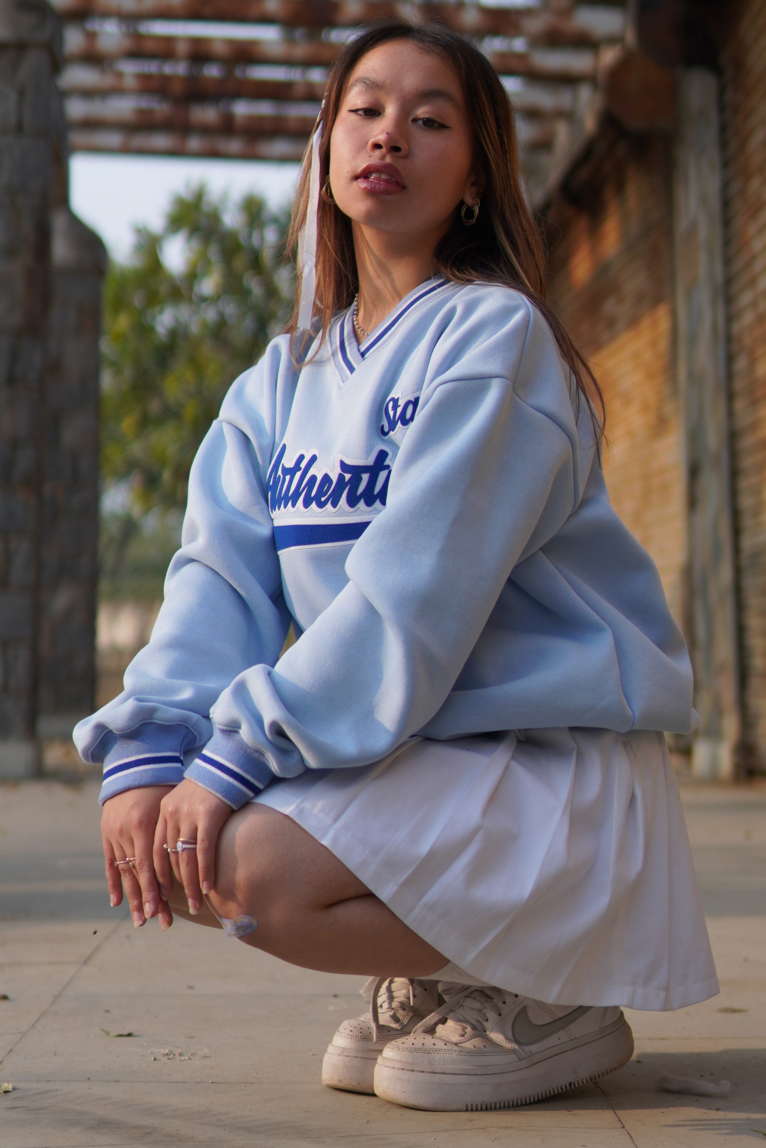 Stay Authentic Sky blue striped unisex over-sized sweatshirt