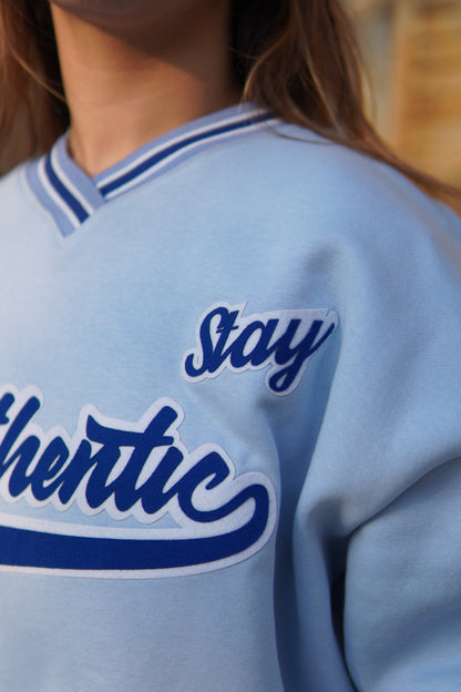 Stay Authentic Sky blue striped unisex over-sized sweatshirt