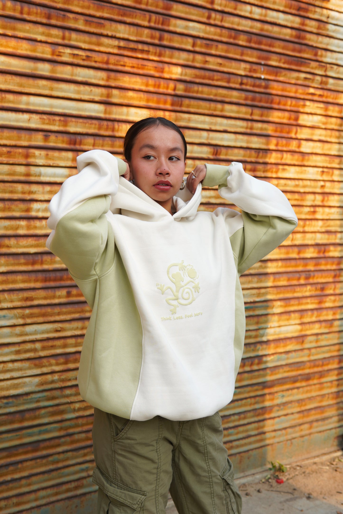 Double tone Off-white unisex over-sized hoodie