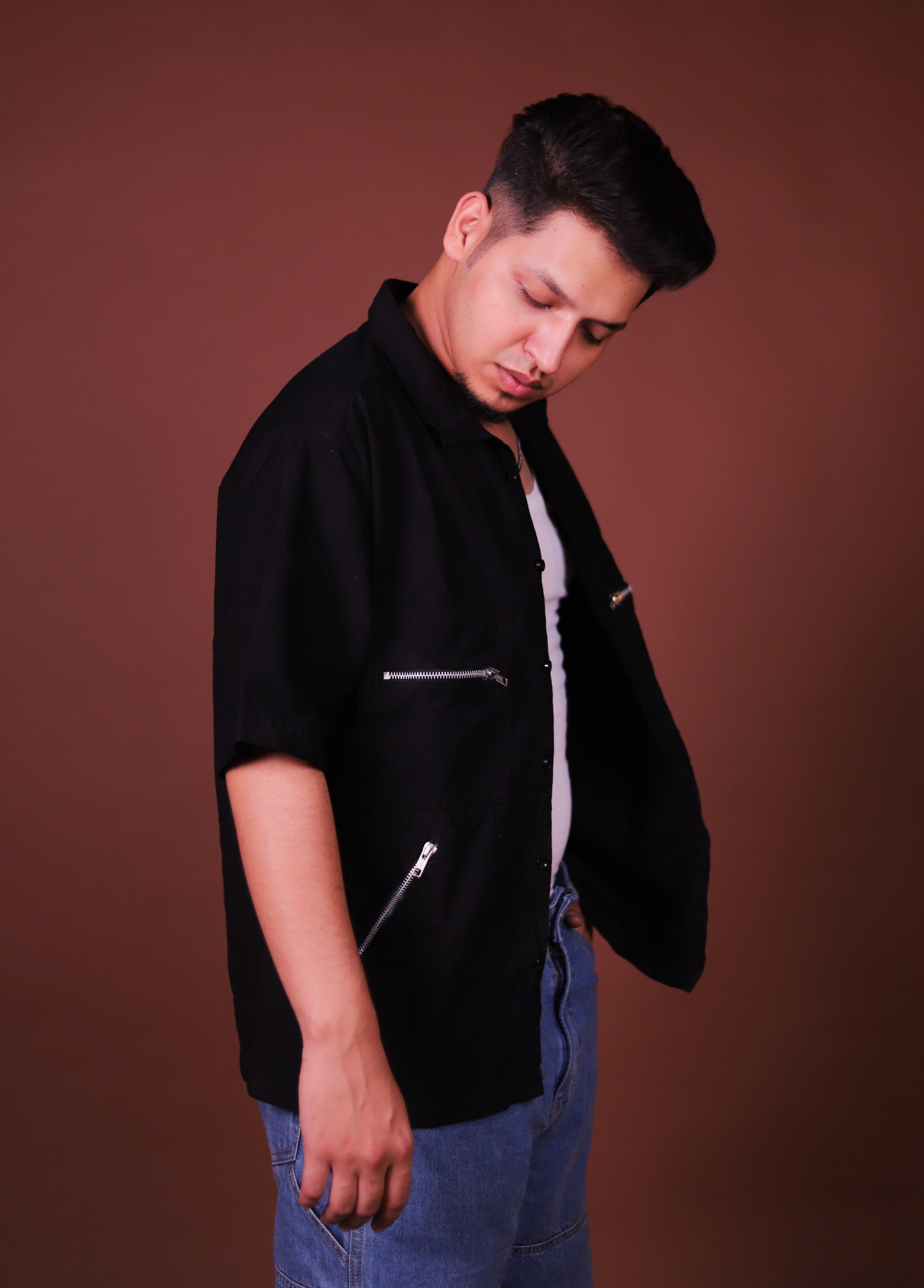 Zipper oversized Black Cargo Shirts