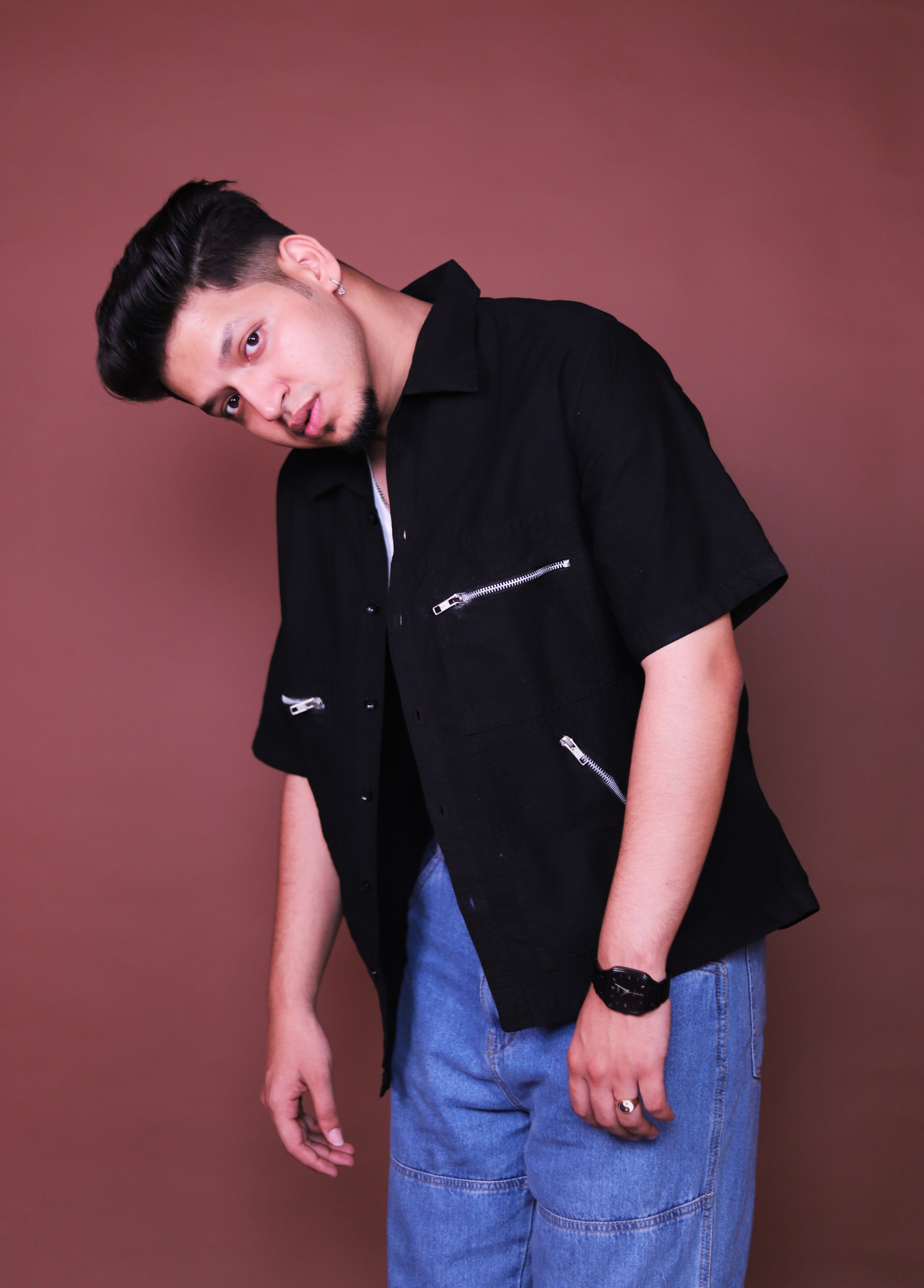 Zipper oversized Black Cargo Shirts