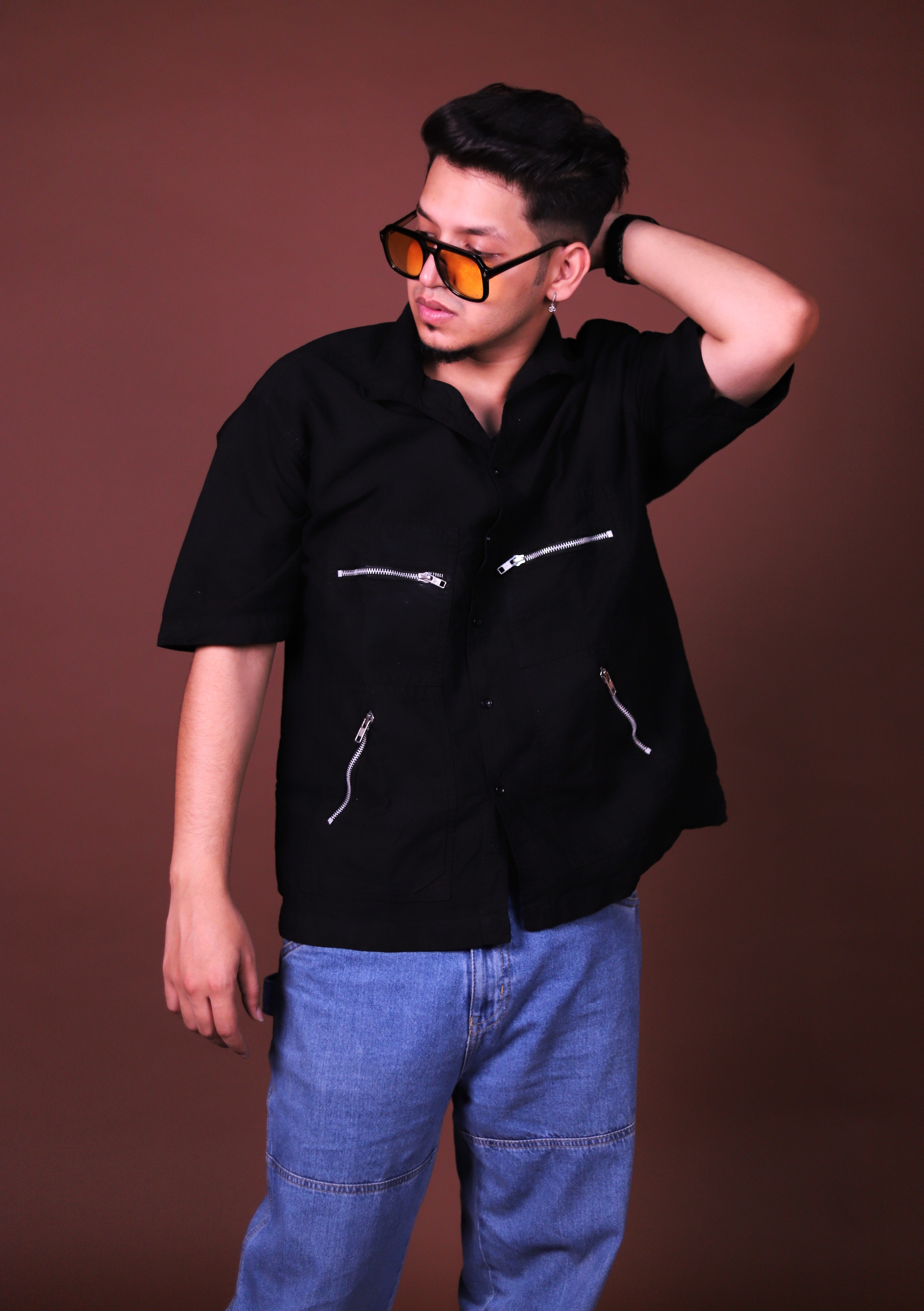 Zipper oversized Black Cargo Shirts