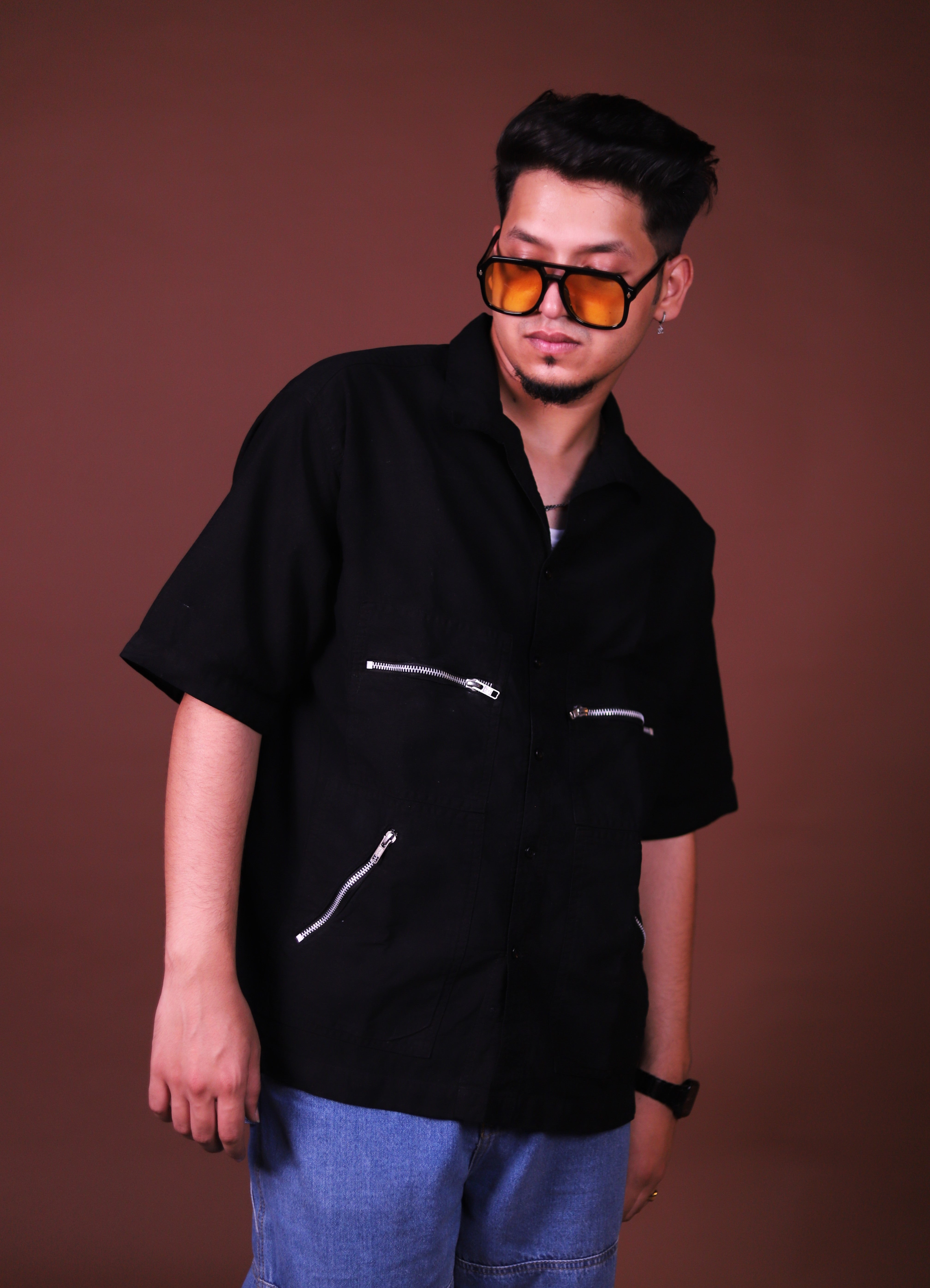 Zipper oversized Black Cargo Shirts