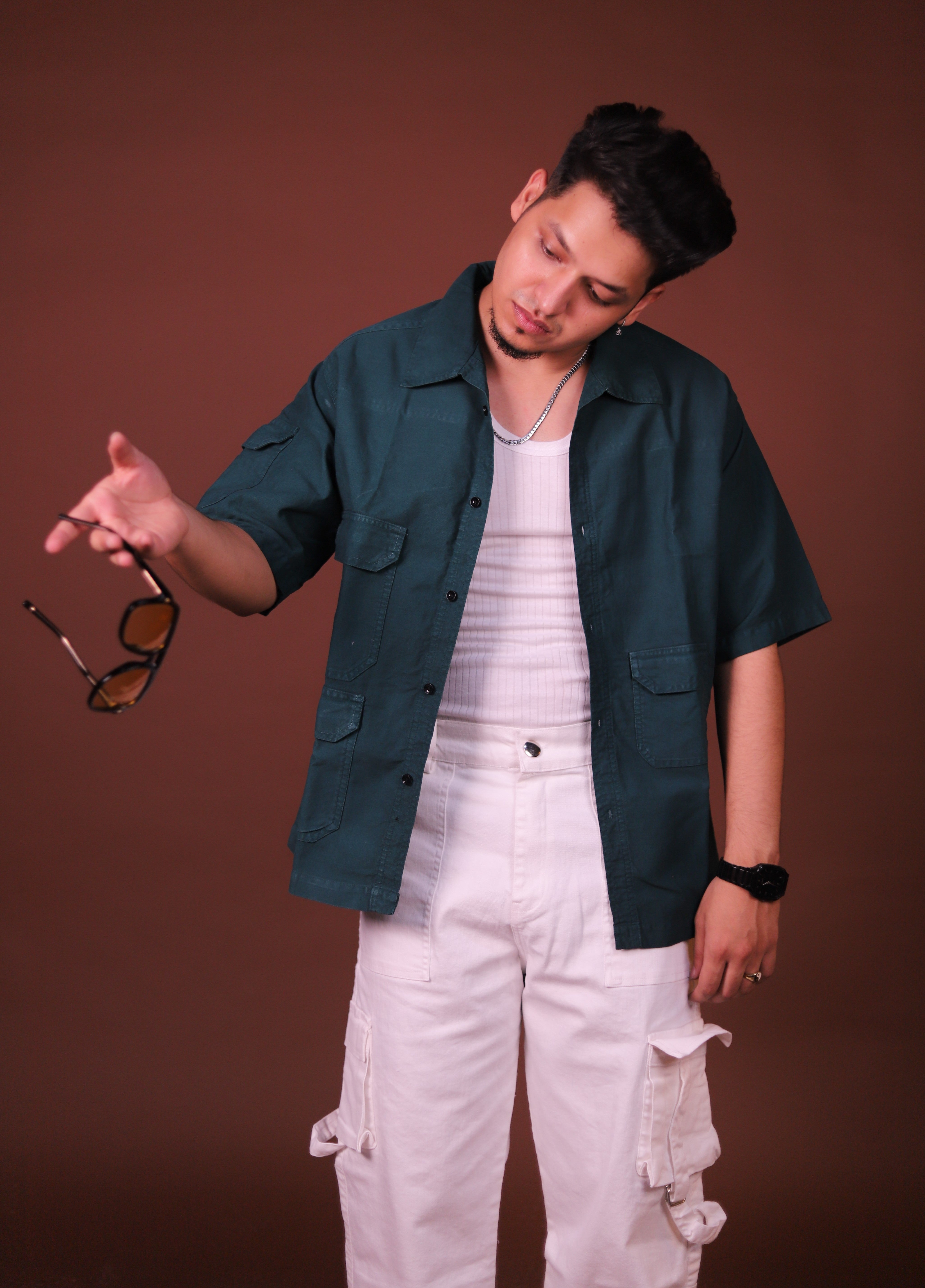 Multi pocket oversized Green Cargo Shirts