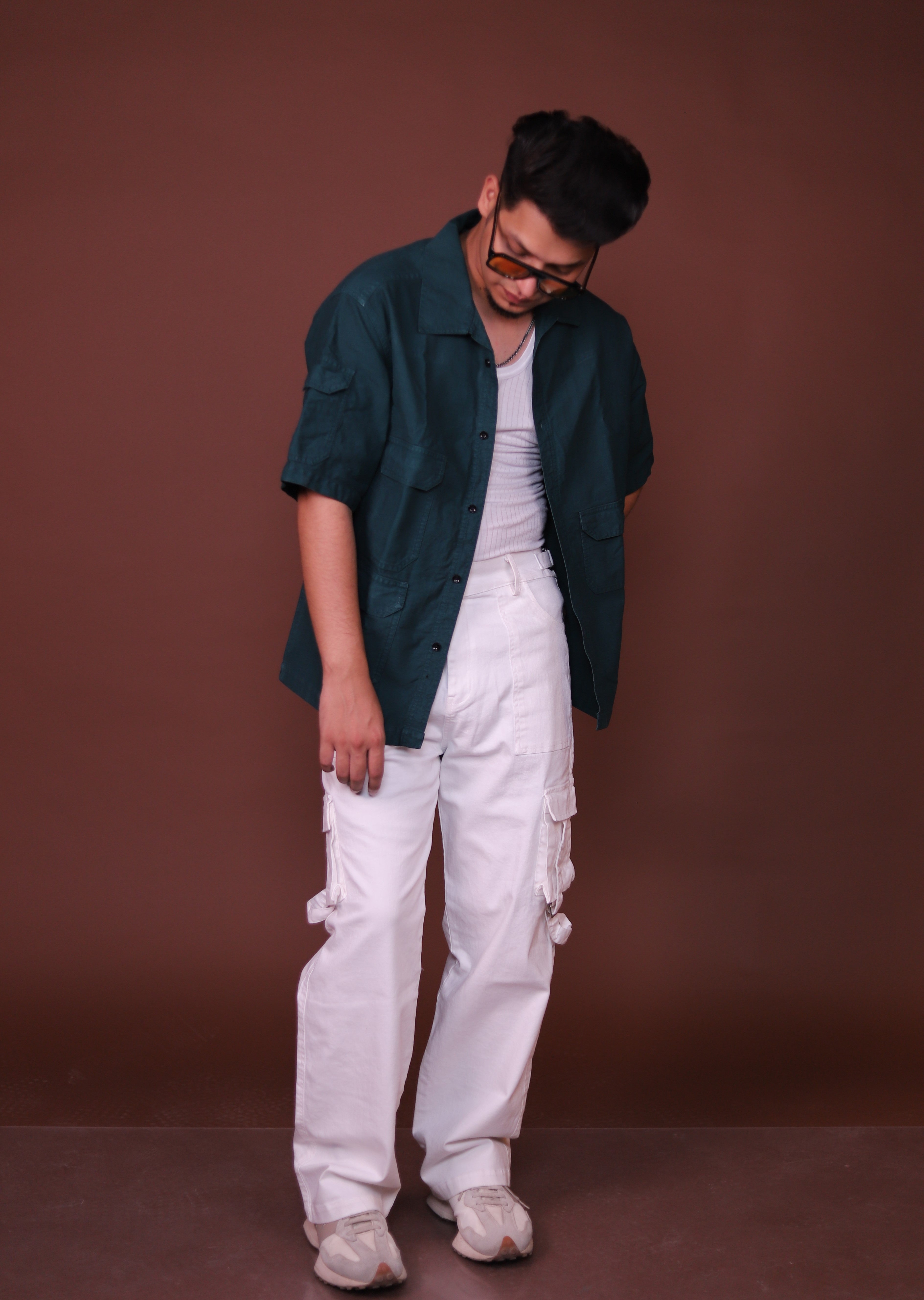 Multi pocket oversized Green Cargo Shirt