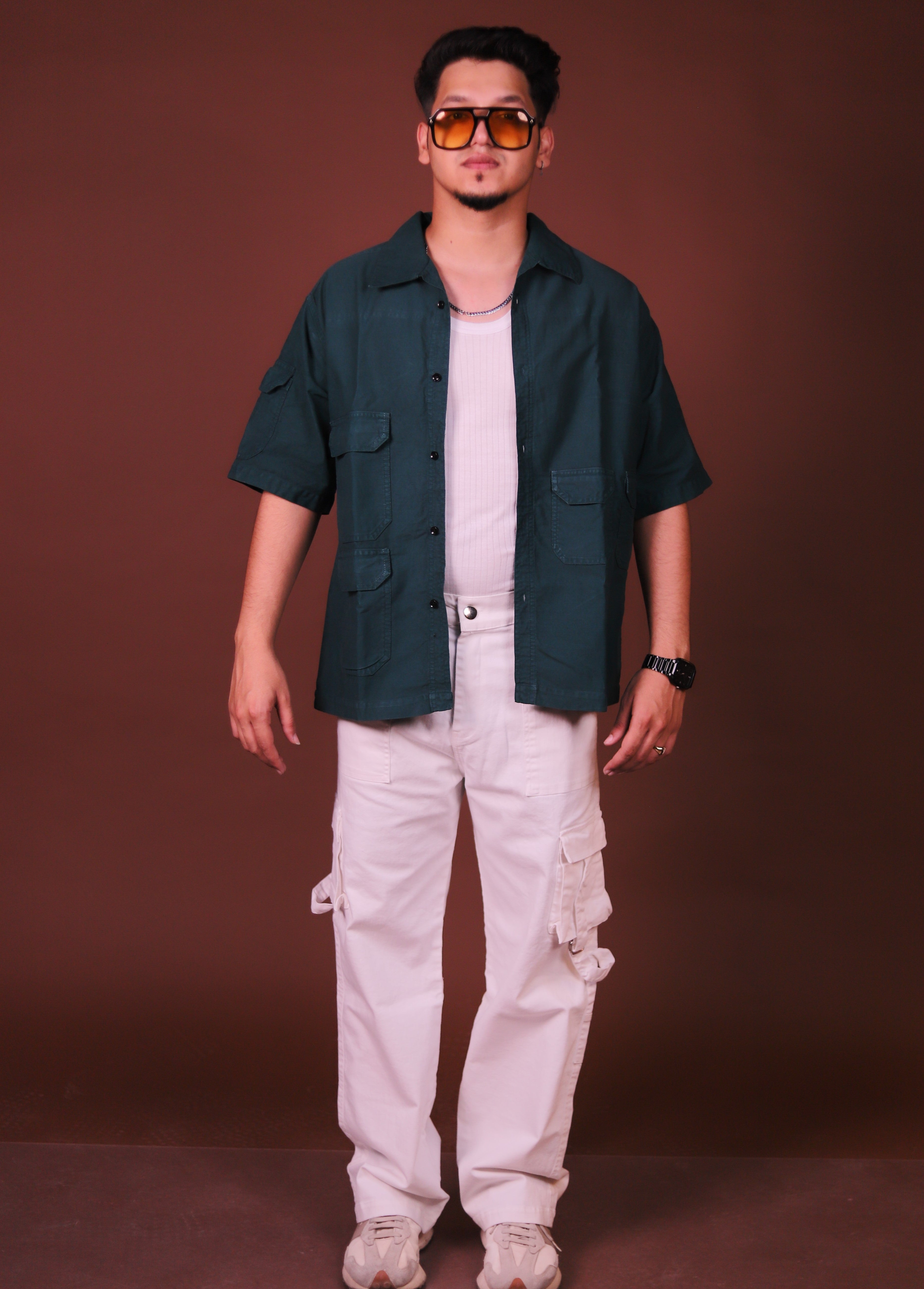 Multi pocket oversized Green Cargo Shirts