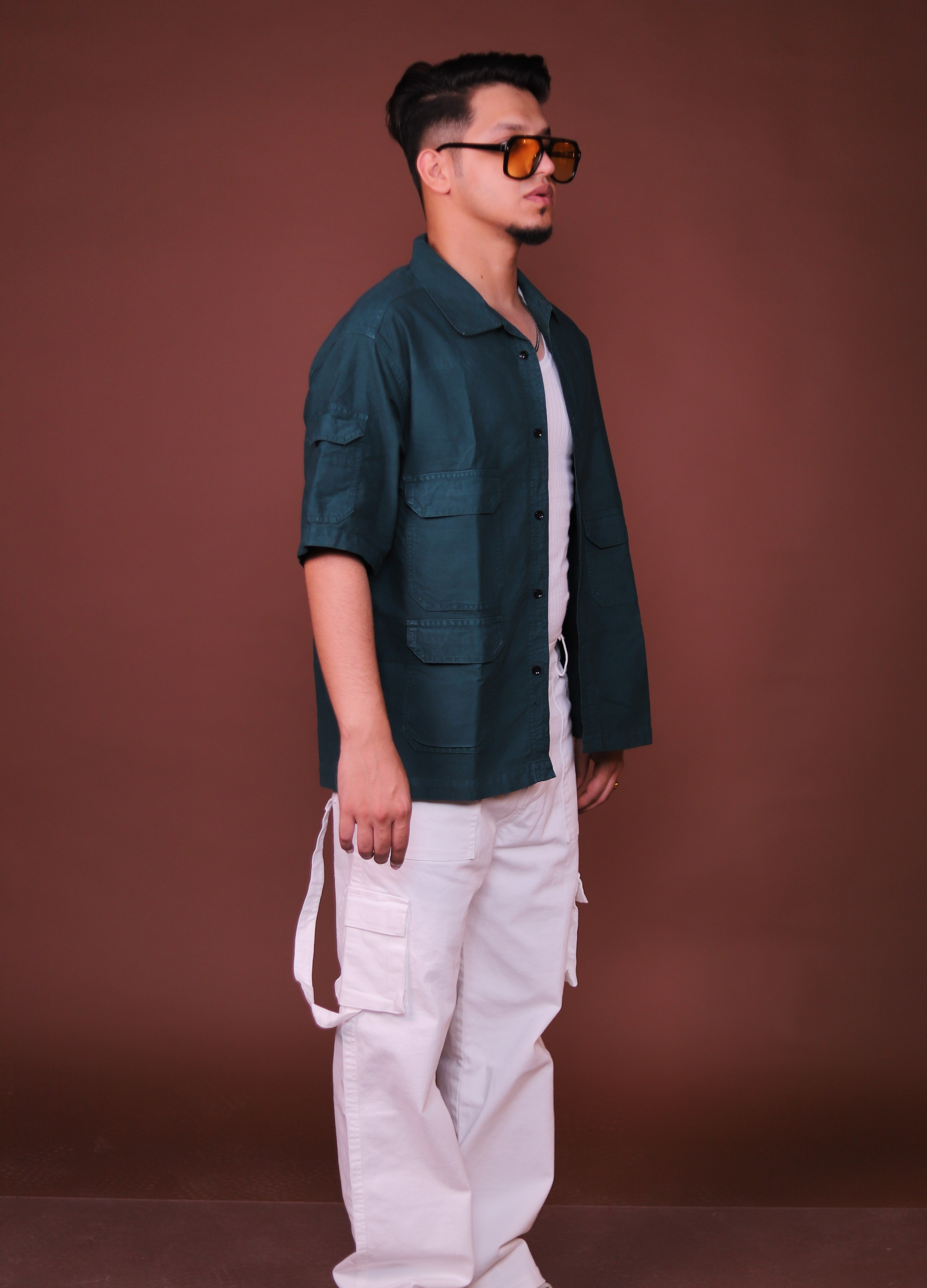 Multi pocket oversized Green Cargo Shirts