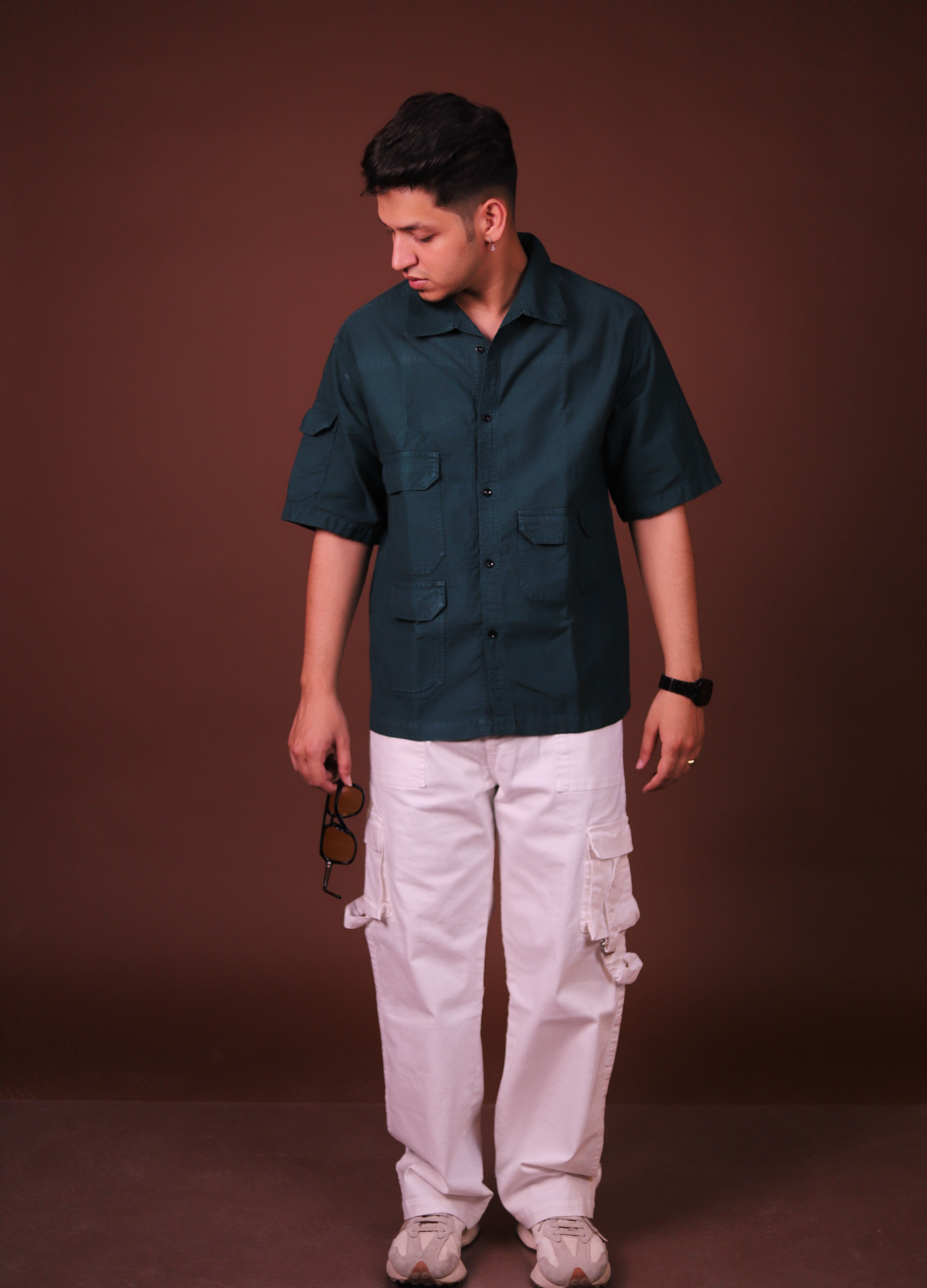 Multi pocket oversized Green Cargo Shirts