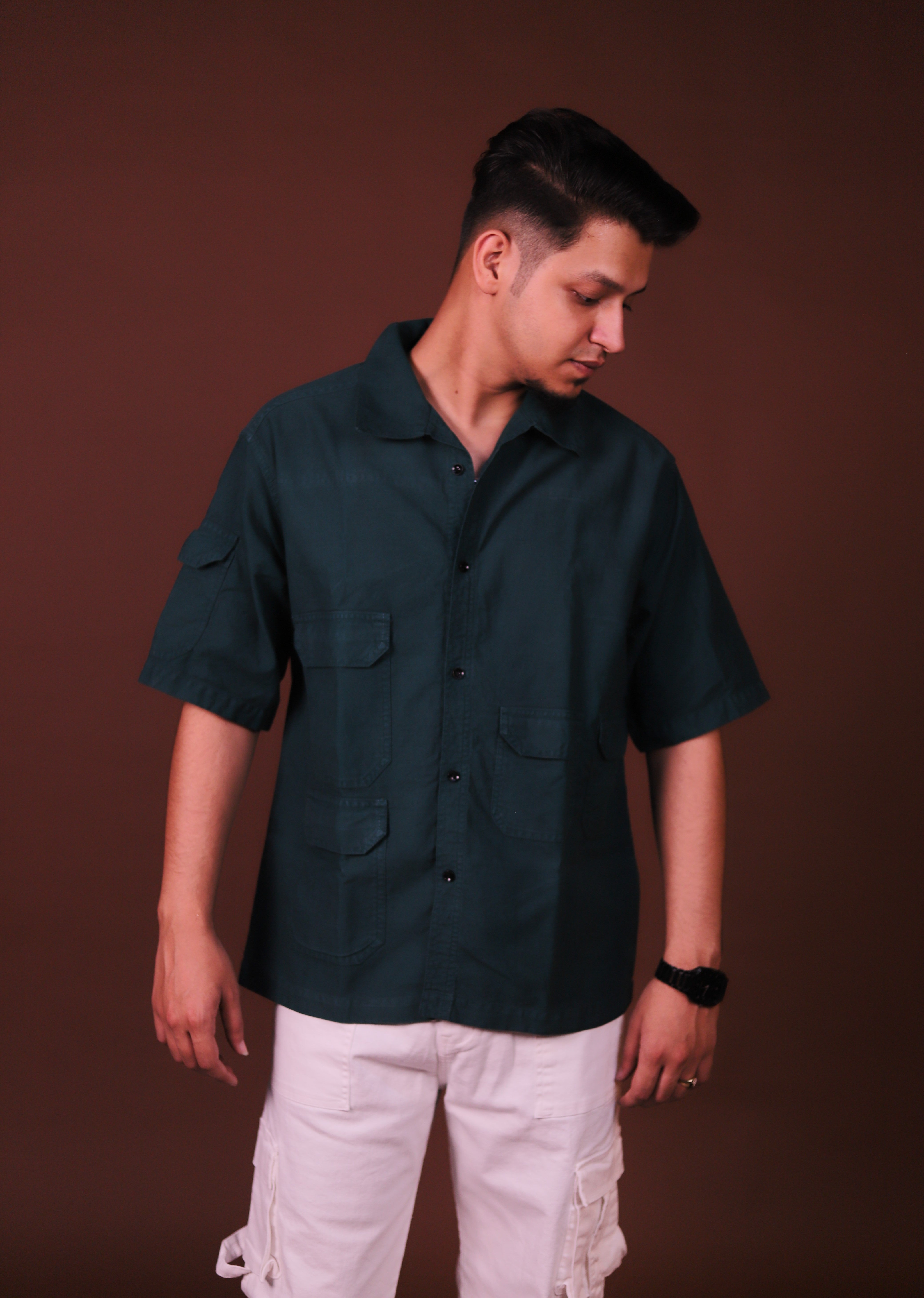 Multi pocket oversized Green Cargo Shirts