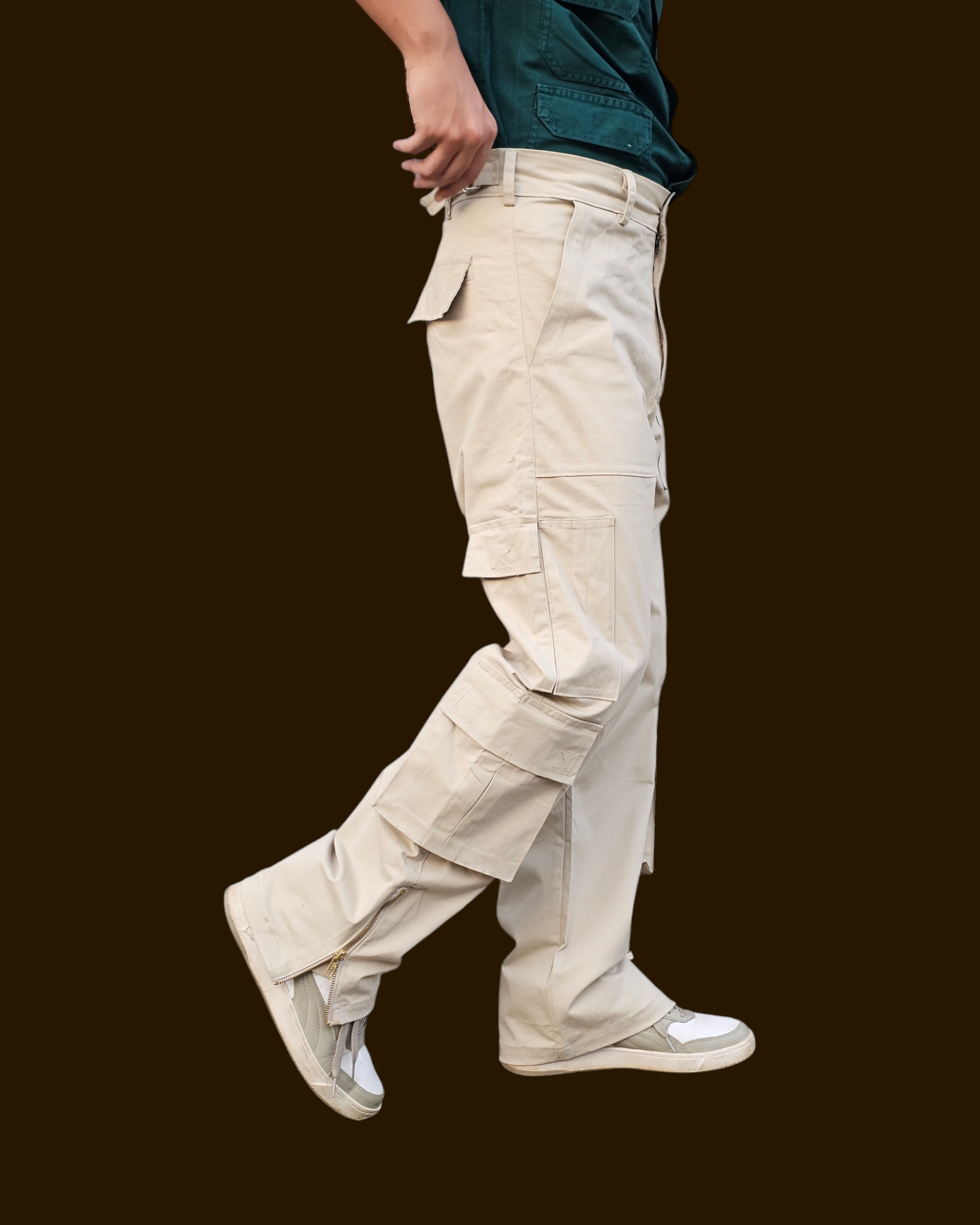 Multi Purpose Pocket Oversized Straight Beige unisex Cargo Pant