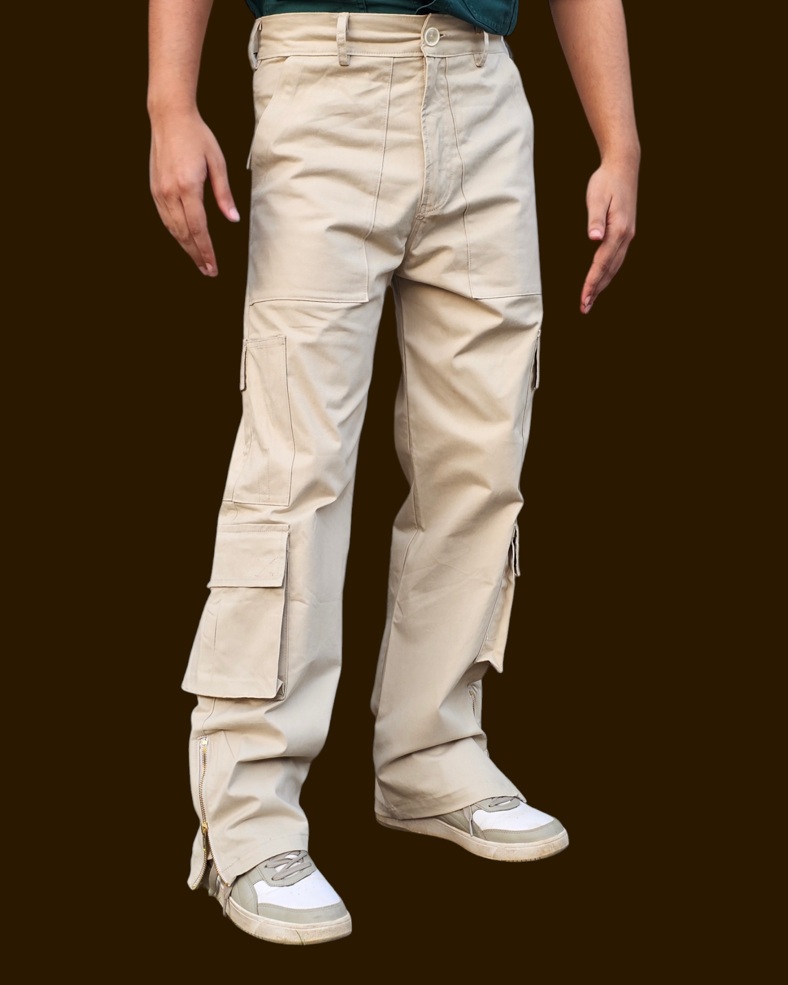 Multi Purpose Pocket Oversized Straight Beige unisex Cargo Pant