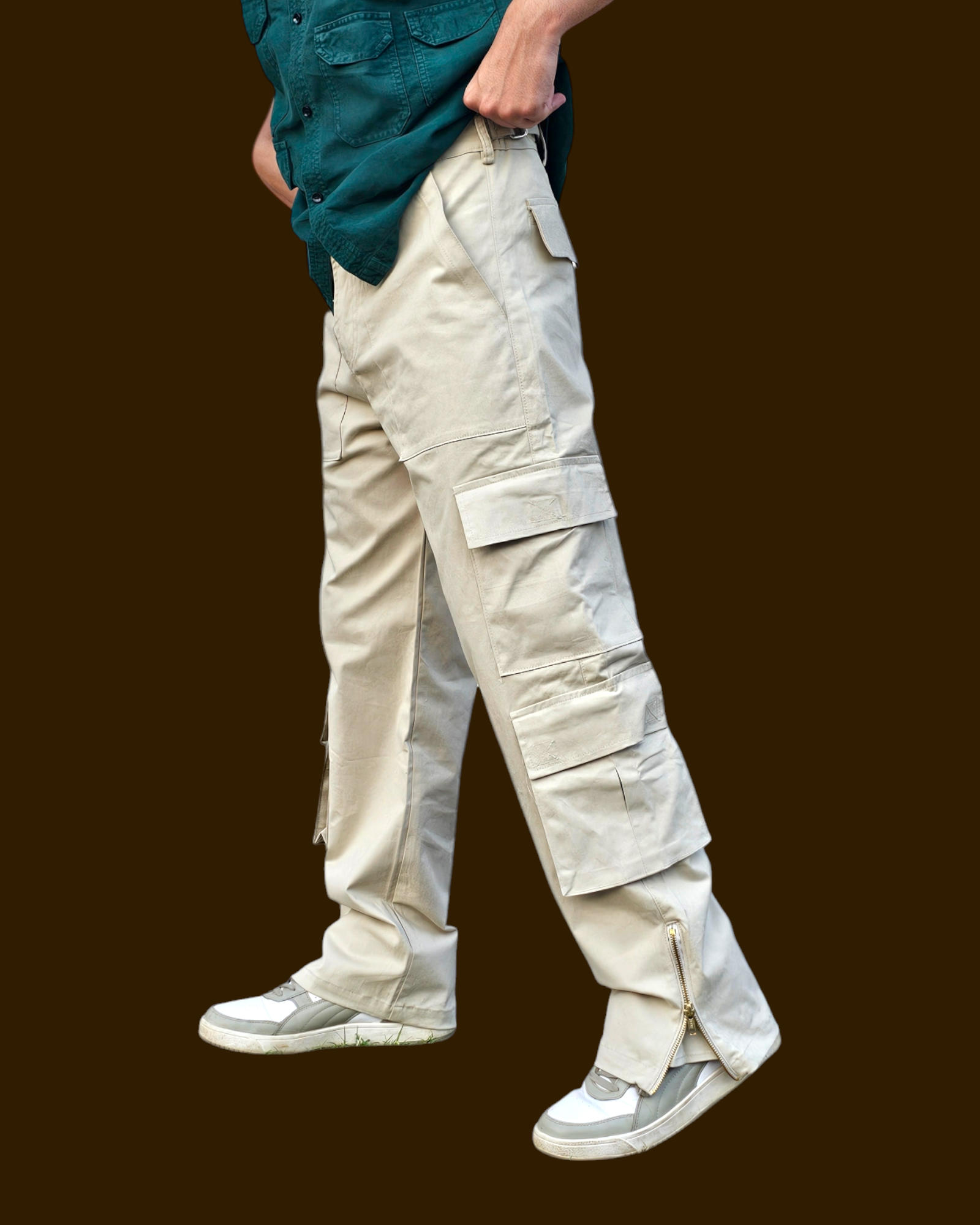 Multi Purpose Pocket Oversized Straight Beige unisex Cargo Pant