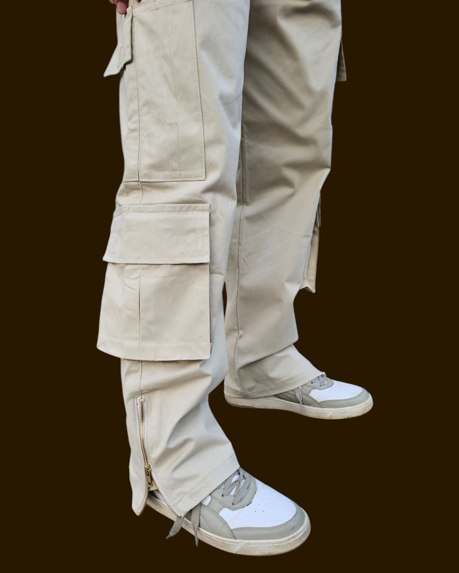 Multi Purpose Pocket Oversized Straight Beige unisex Cargo Pant