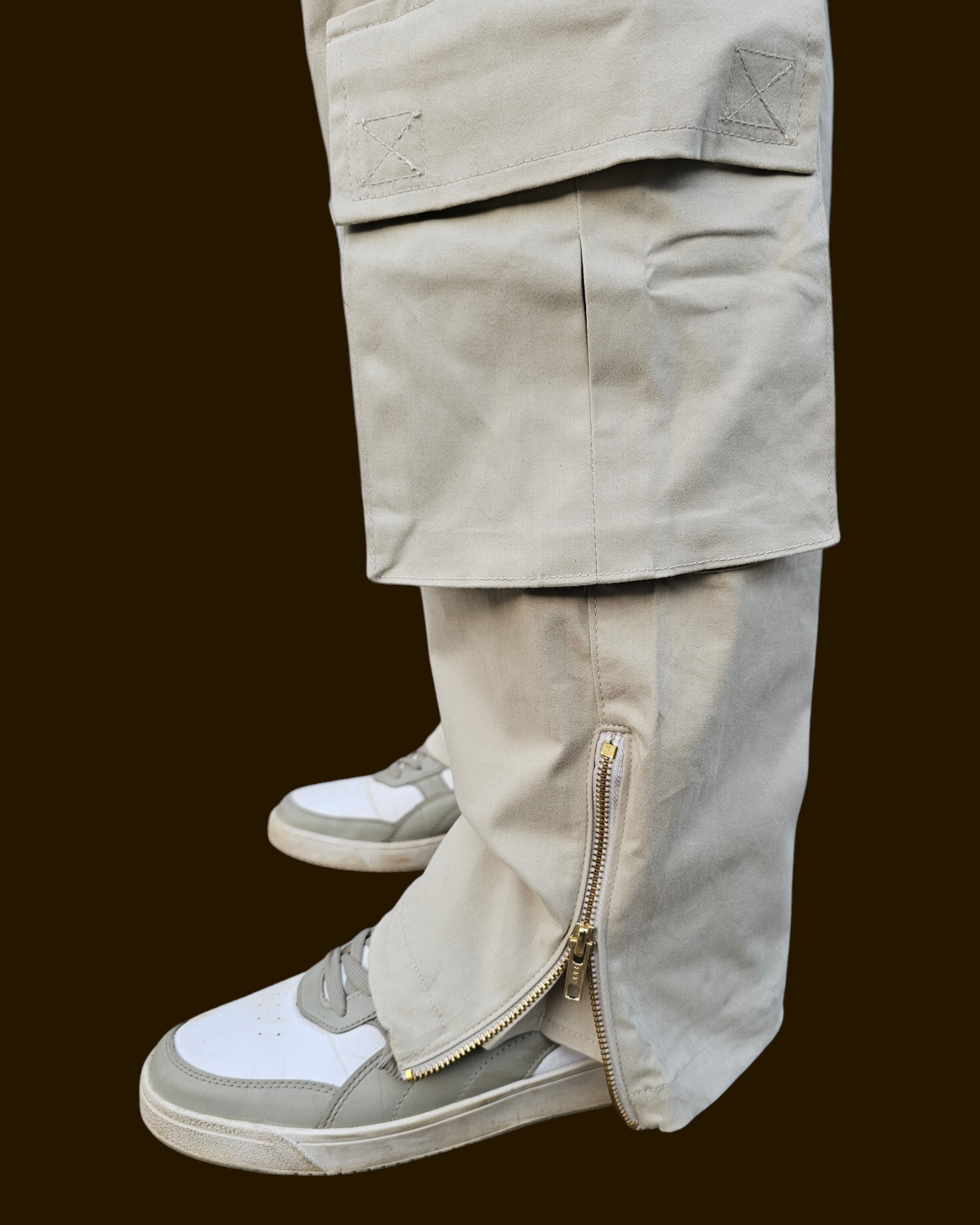 Multi Purpose Pocket Oversized Straight Beige unisex Cargo Pant