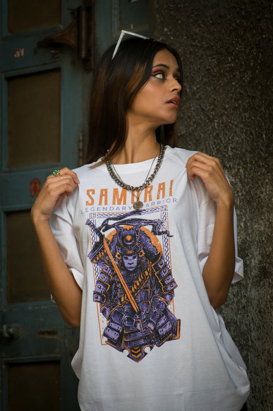 Samurai White Unisex Over-Sized T-shirt