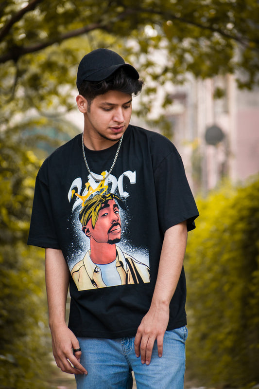2 PAC Unisex Black Over-sized T-shirt