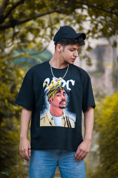 2 PAC Unisex Black Over-sized T-shirt