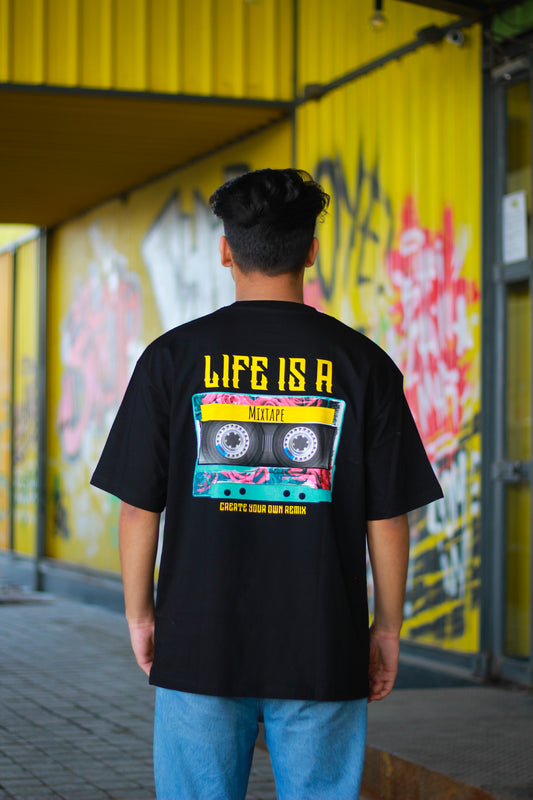 Life is a Mix-Tape Unisex Black Over-sized Tshirt