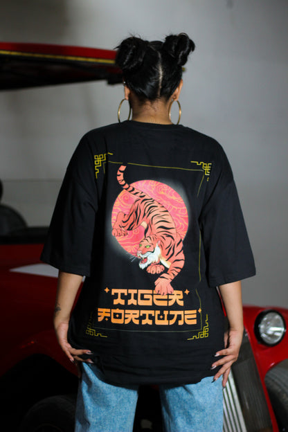 Tiger Fortune Unisex Black Over-sized T-shirt
