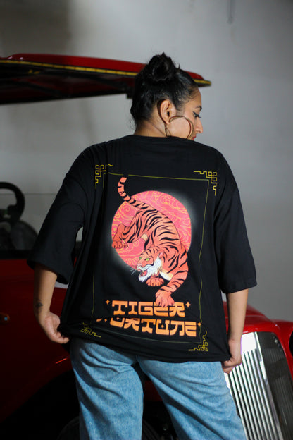 Tiger Fortune Unisex Black Over-sized T-shirt
