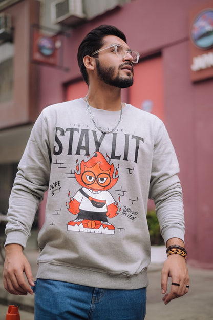 Stay Lit Mil-Grey Unisex Normal Fit Sweatshirt