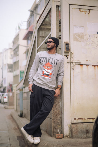 Stay Lit Mil-Grey Unisex Normal Fit Sweatshirt