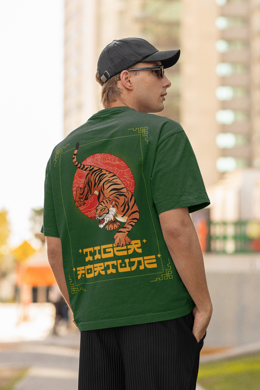 Tiger Fortune Unisex Bottle Green Over-sized T-shirt