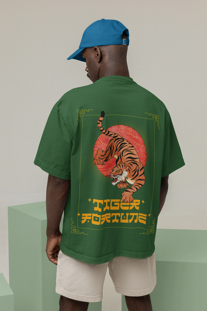 Tiger Fortune Unisex Bottle Green Over-sized T-shirt
