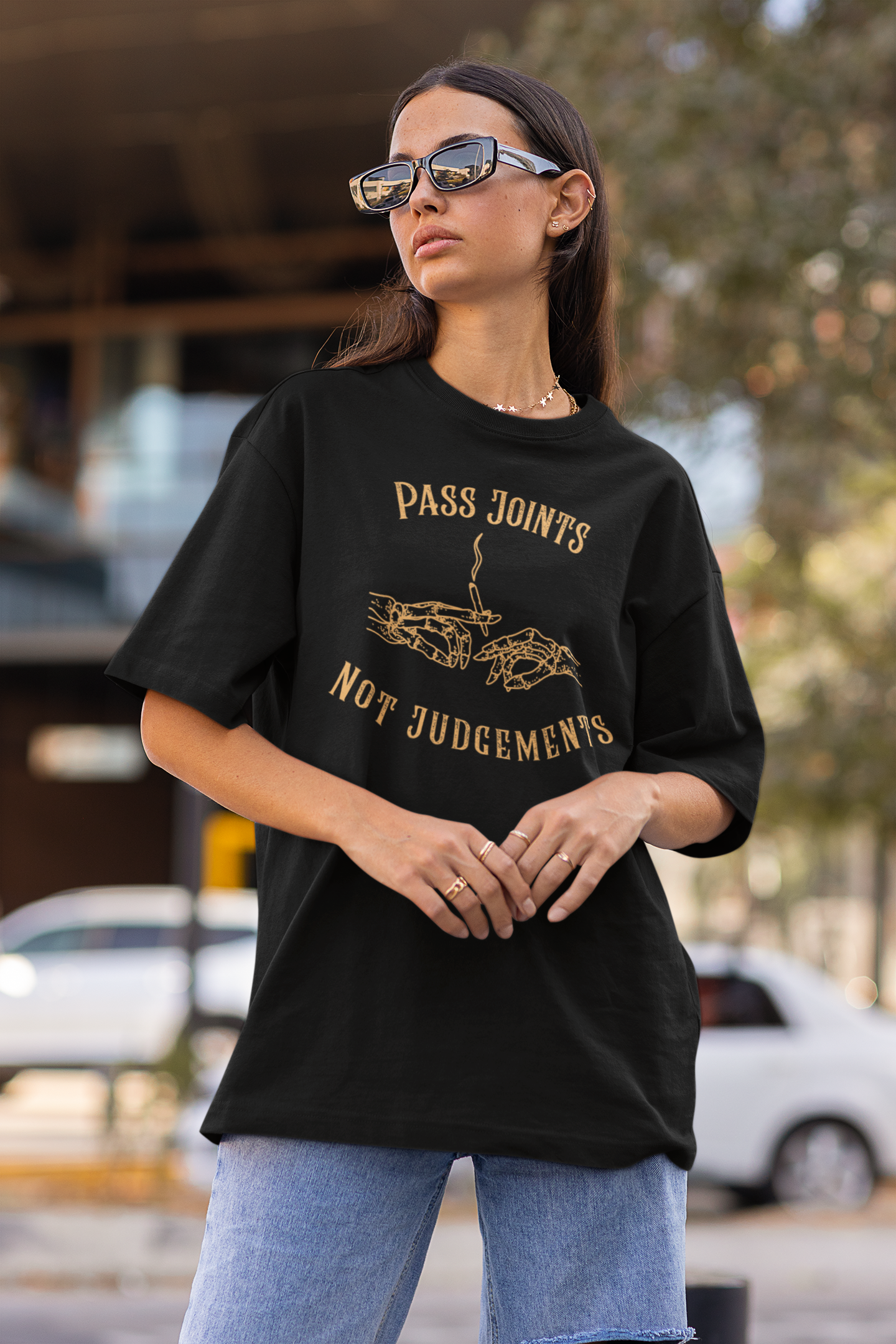 Pass Joints Not Judgement Black Unisex Over-sized T-shirts