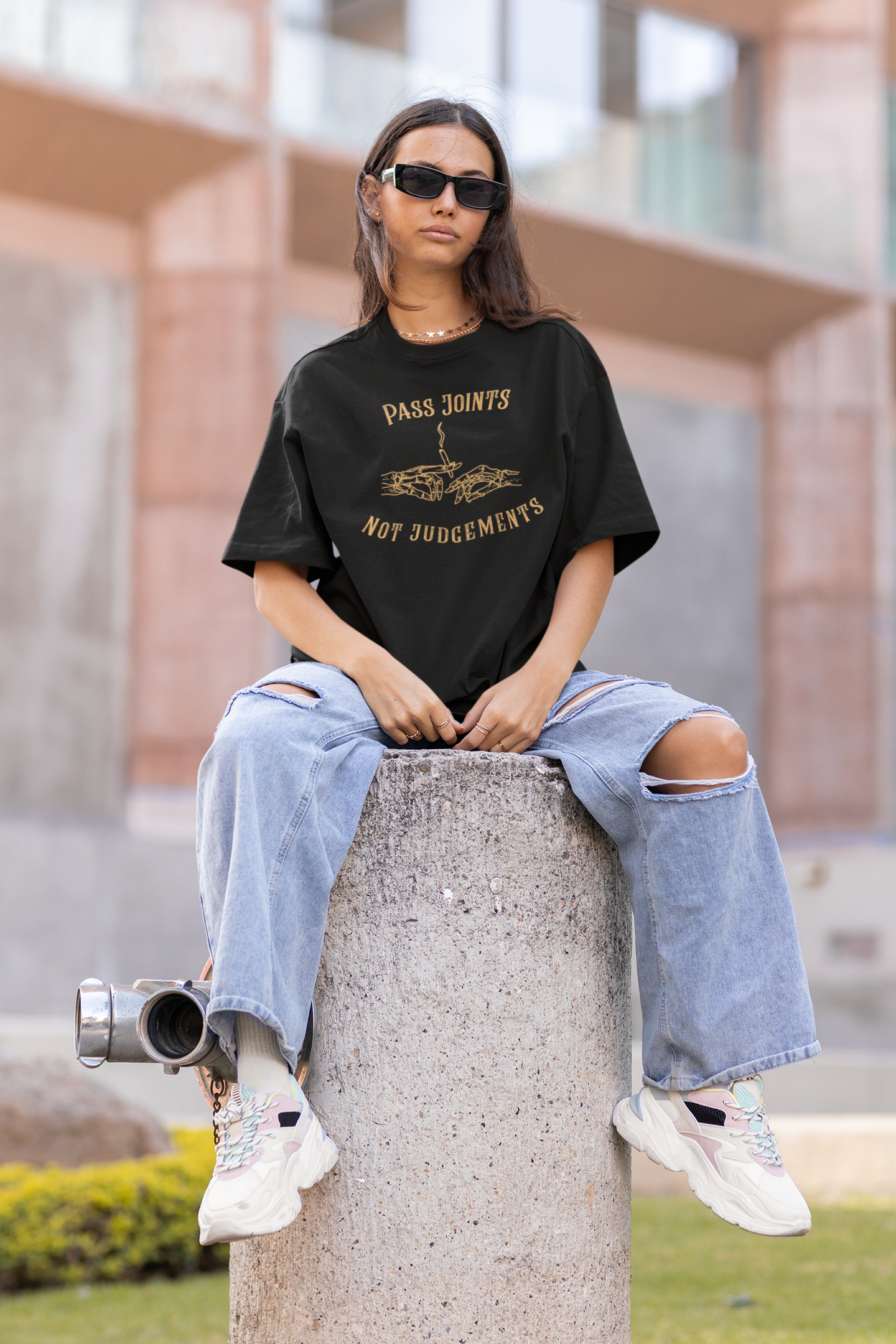 Pass Joints Not Judgement Black Unisex Over-sized T-shirts
